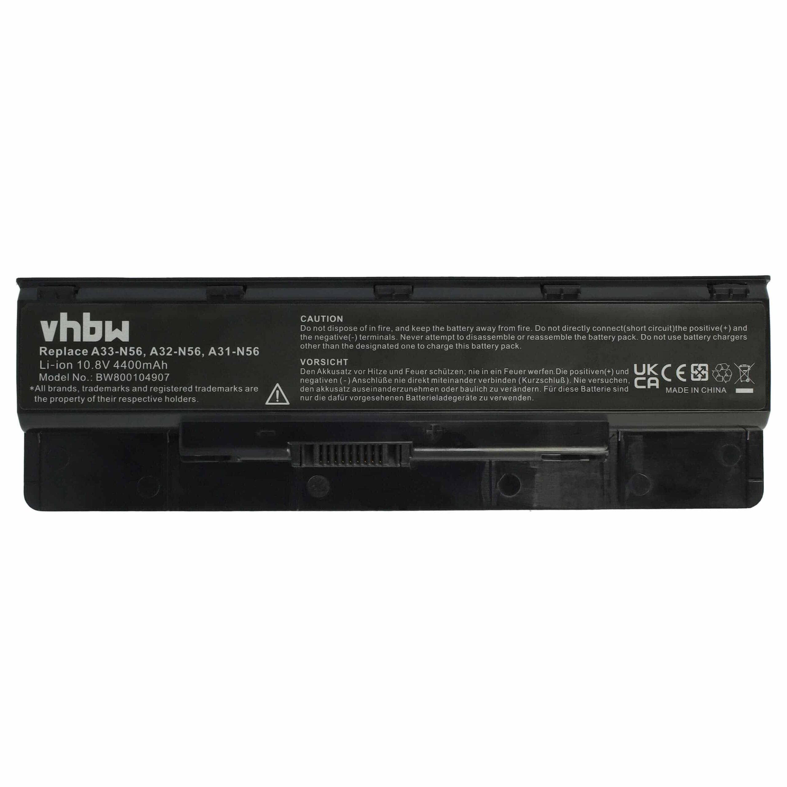 Bateria para Portátil vhbw substitui Asus A32-N56, A31-N56 - 4400 mAh 10.8 V