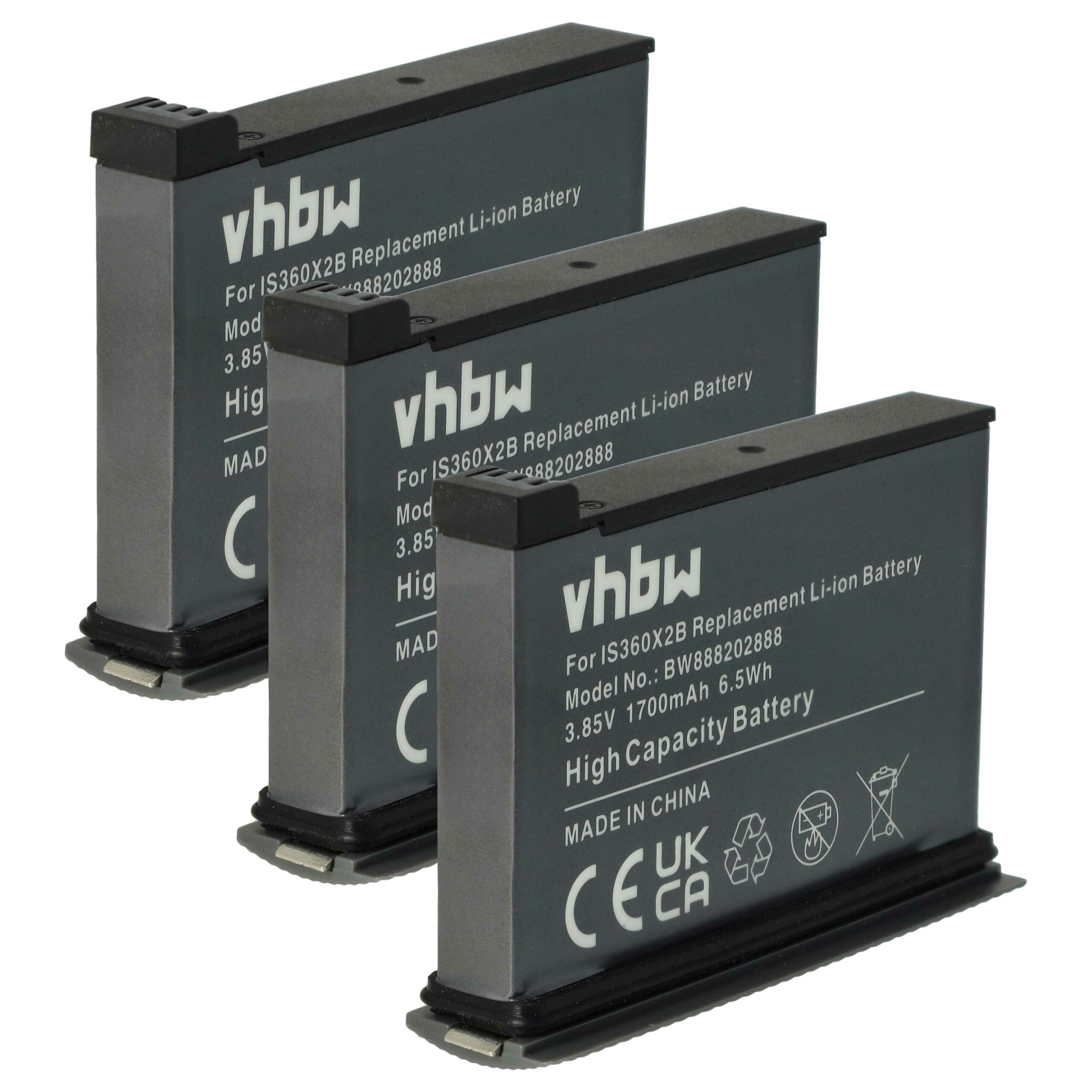 3x Baterias vhbw para Insta360 One X2 (1700mAh, 3.85V, Li-Ion)