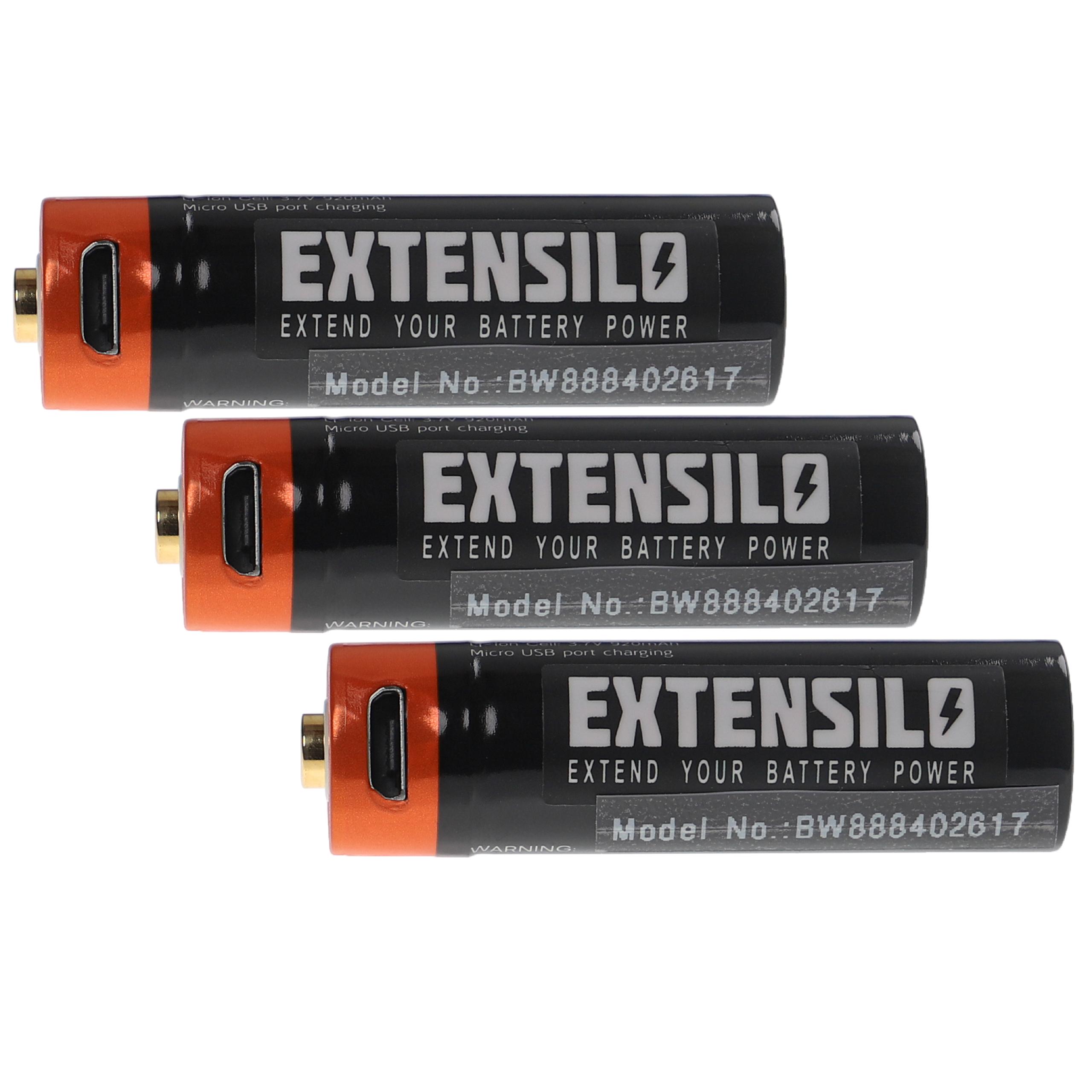 Bateria Recarregável Extensilo AAA Micro USB (920 mAh, 1.5 V, iões de lítio, 3 unidades)