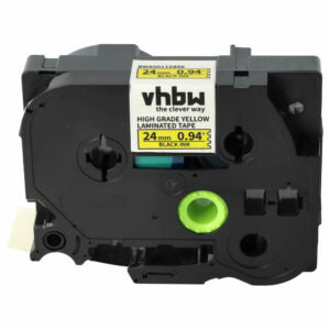 Fita de Etiquetas vhbw substitui Brother HGE-651 - 24 mm Preto sobre Amarelo