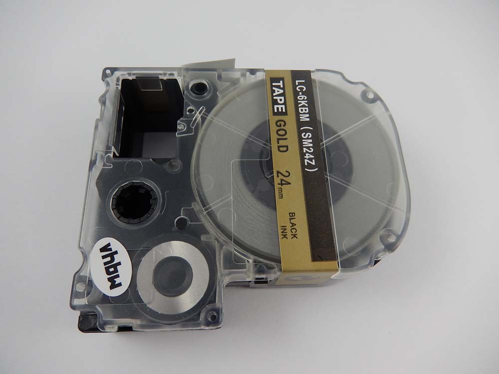 Fita de Etiquetas vhbw Substitui Epson LC-6KBM - 24 mm Preto sobre Dourado