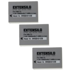 3x Baterias EXTENSILO para Canon NB-7L - 1000mAh, 7.4V, Li-Ion