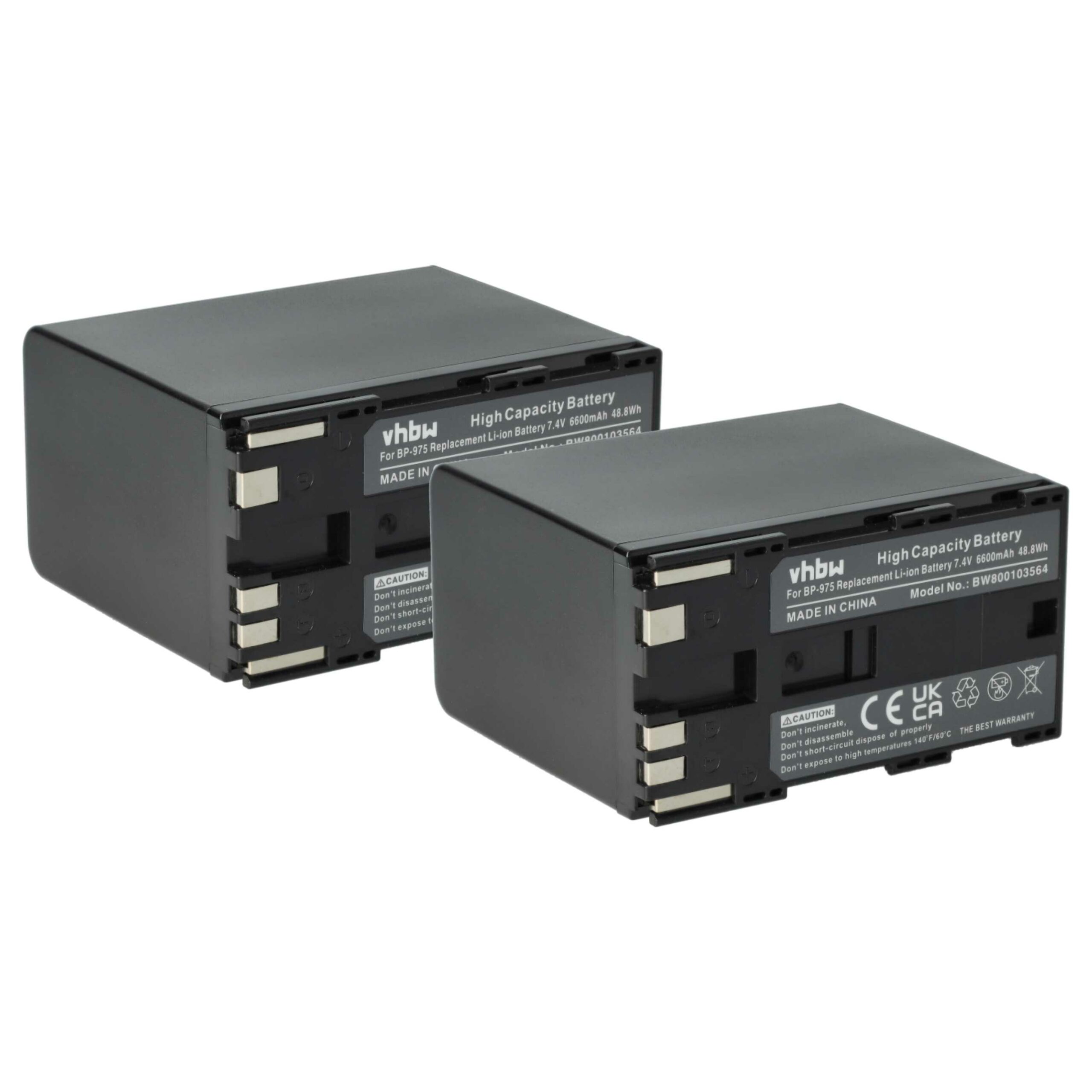 2x Baterias vhbw para Câmara Canon BP-975 - 6600 mAh 7.4 V Li-Ion