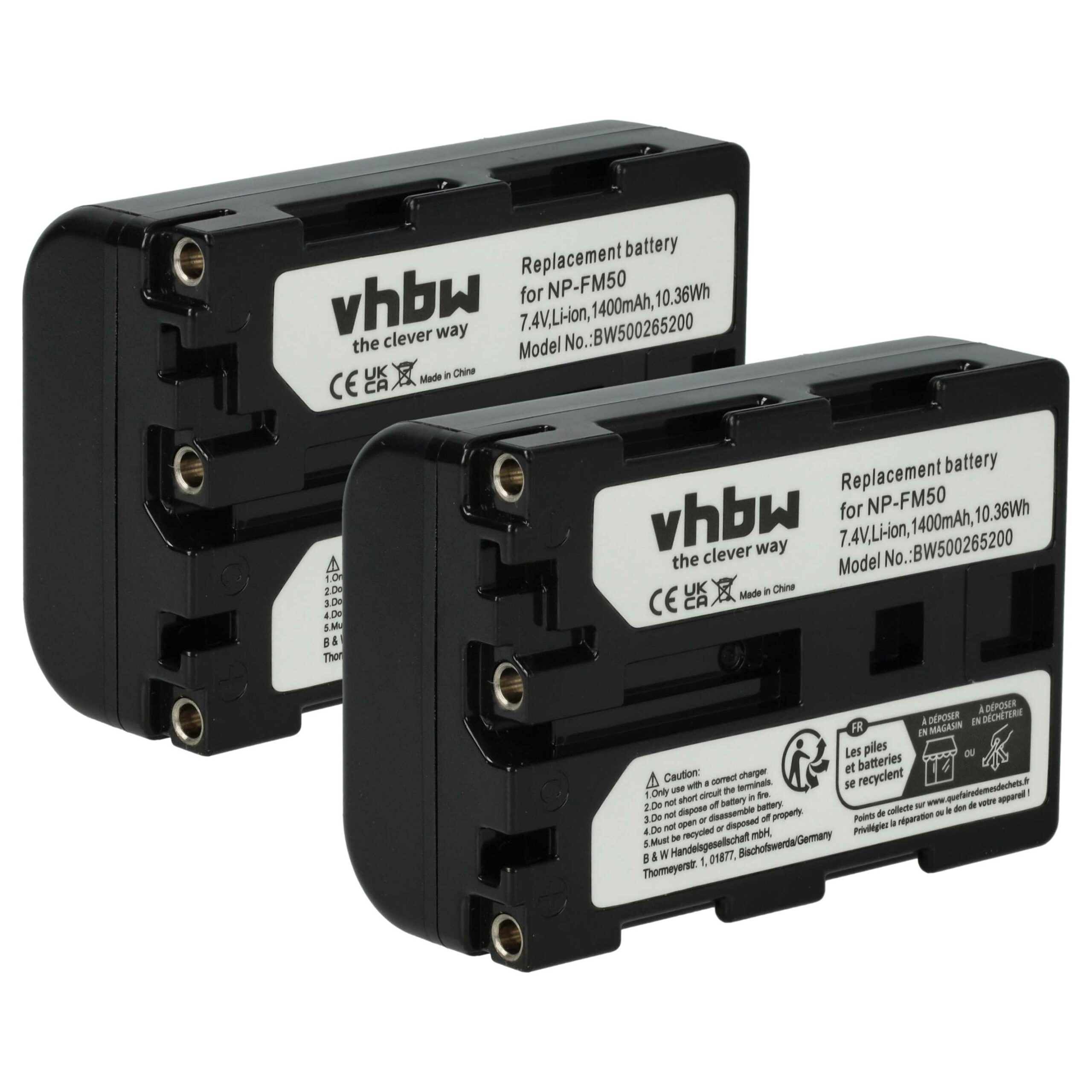 Pack 2 Baterias vhbw para Câmara Sony (NP-FM50 / 1400 mAh / 7.4 V)