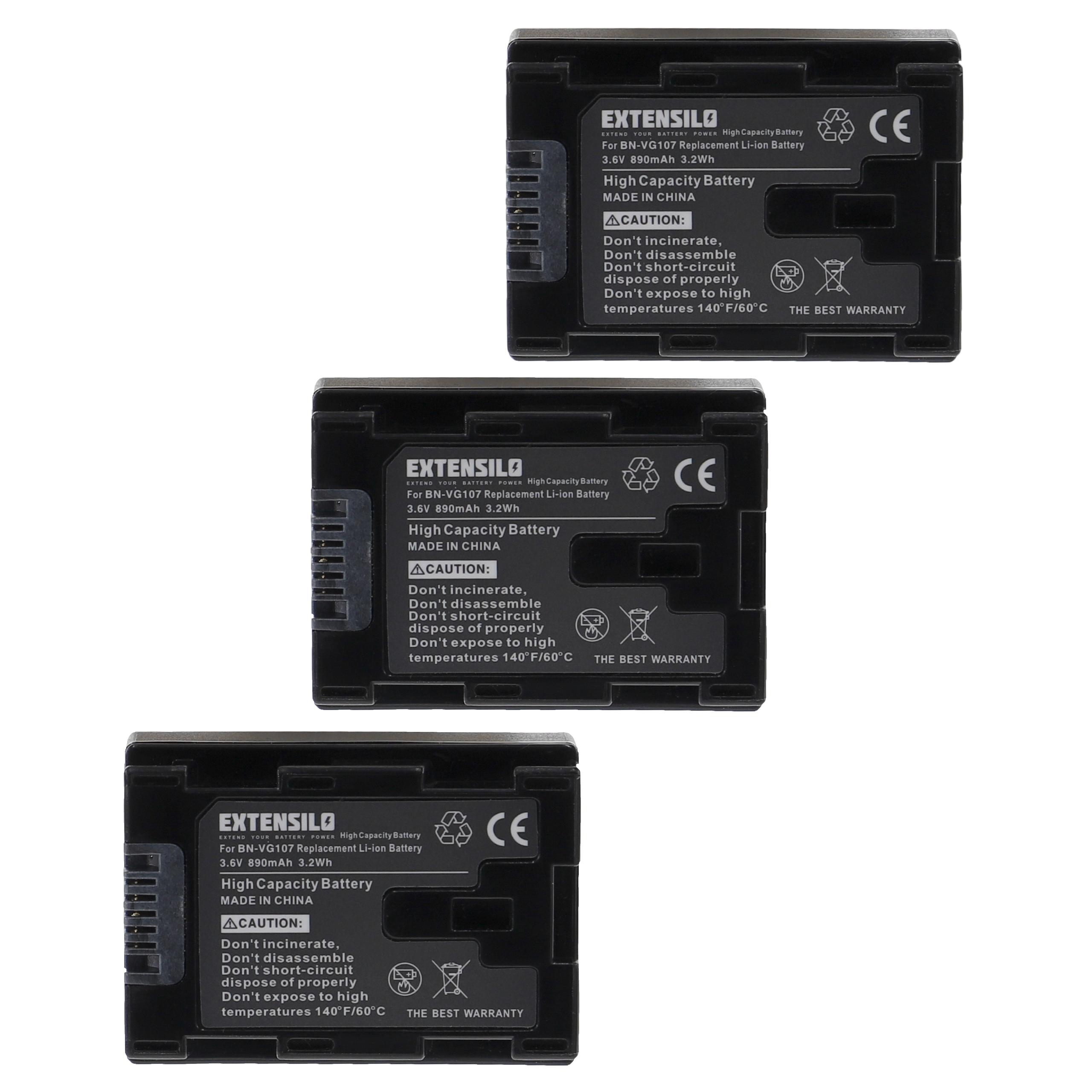 3x Bateria Extensilo para JVC BN-VG107E, BN-VG108 - 890mAh, 3.6V