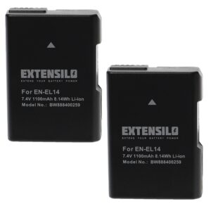 2x Bateria EXTENSILO para Nikon EN-EL14 - 1100mAh, 7.4V, Li-Ion