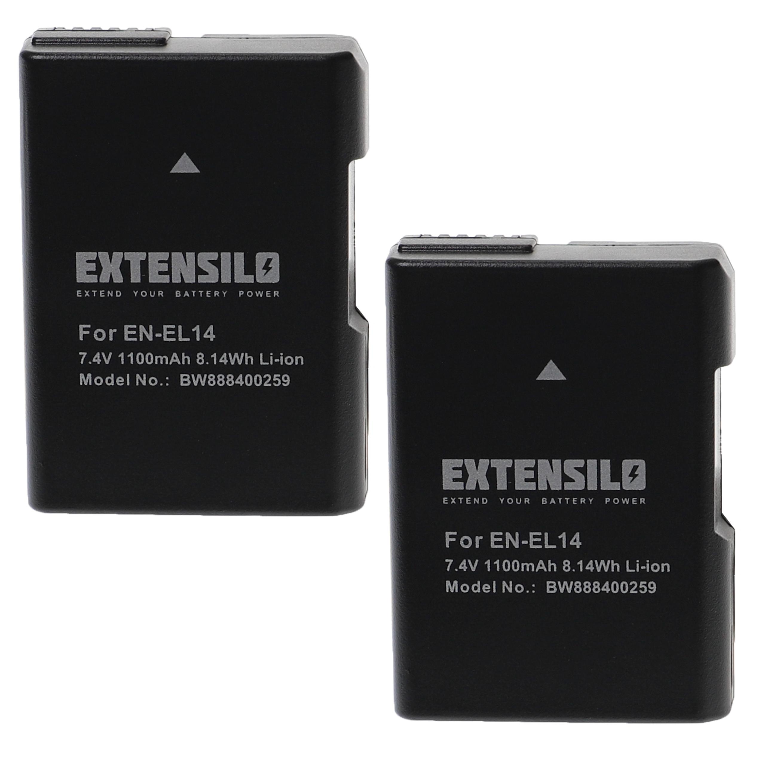 2x Bateria EXTENSILO para Nikon EN-EL14 - 1100mAh, 7.4V, Li-Ion