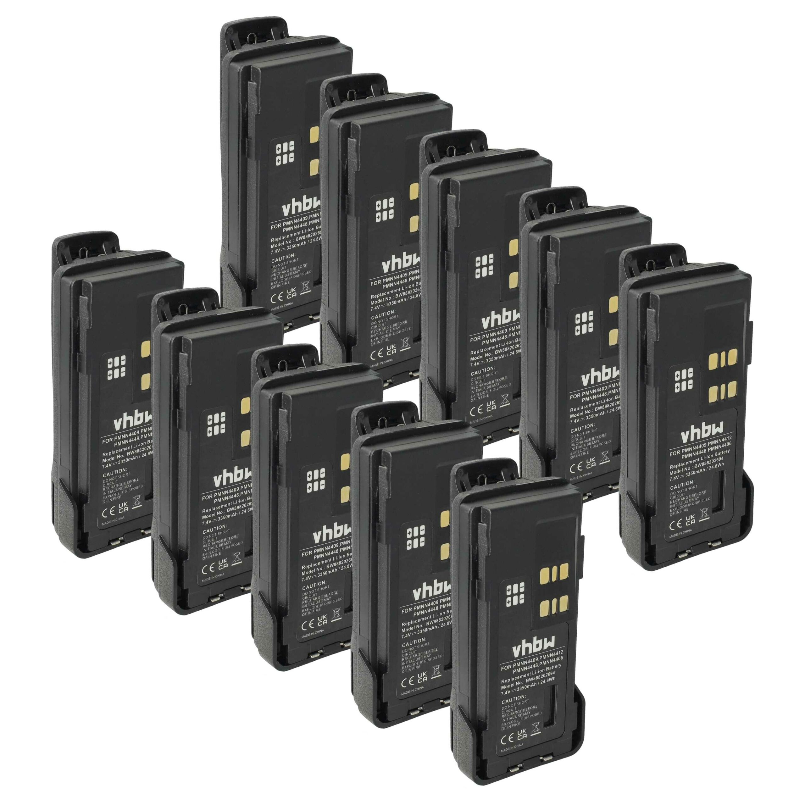 Pack 10x Baterias vhbw Li-Ion 3350 mAh 7.4 V para Rádios Motorola PMNN4409