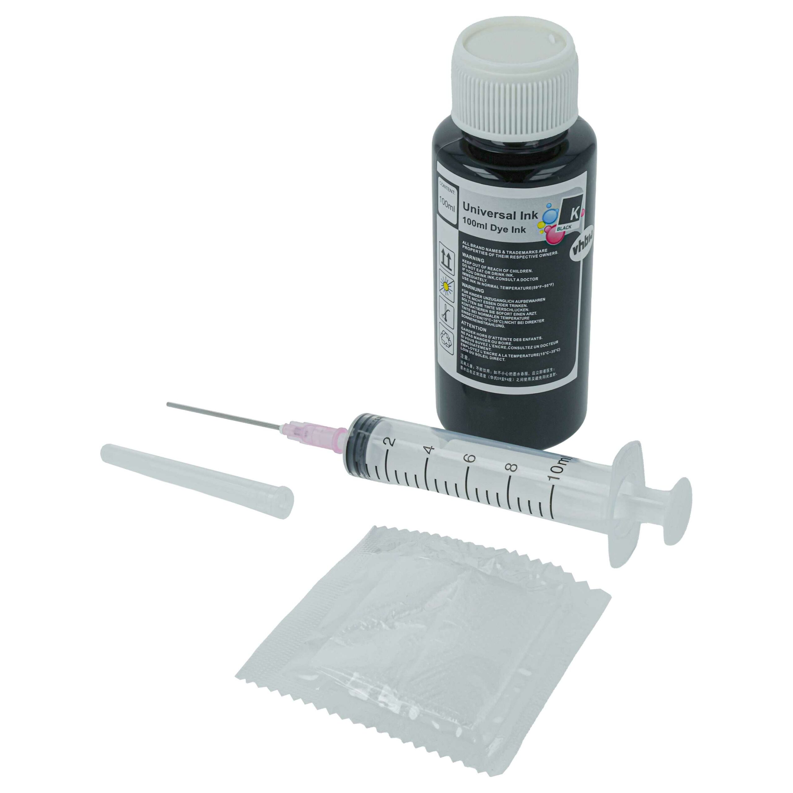 Tinta de enchimento vhbw Preta 100 ml para Epson, Brother, HP, Canon