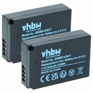 2x Bateria vhbw substitui Canon LP-E12 - 650mAh, 7.2V, Li-Ion