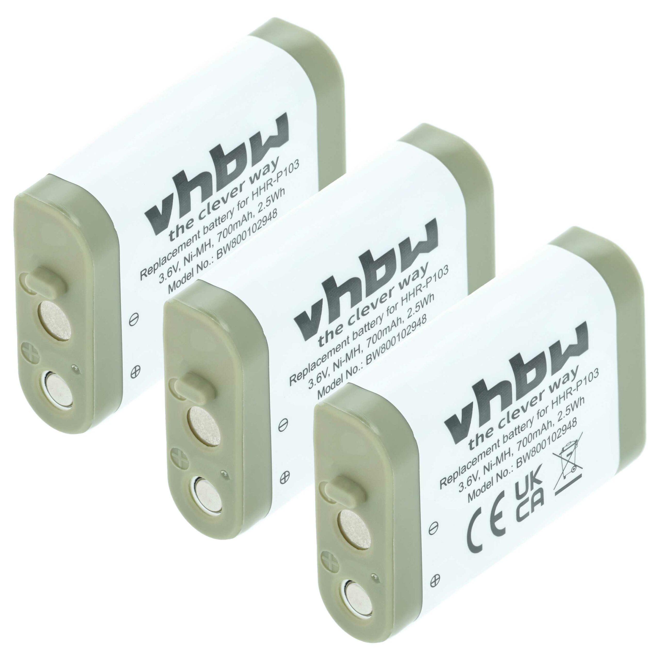 3x Bateria vhbw substitui Panasonic N4HHGMB00005 para telefone fixo - 700 mAh 3.6 V NiMH
