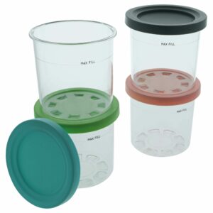 vhbw Conjunto de 4 recipientes de 473 ml com tampa para máquinas de gelados Ninja CREAMI NC299AMZ, NC299EU, NC300 e NC300EU — sem BPA