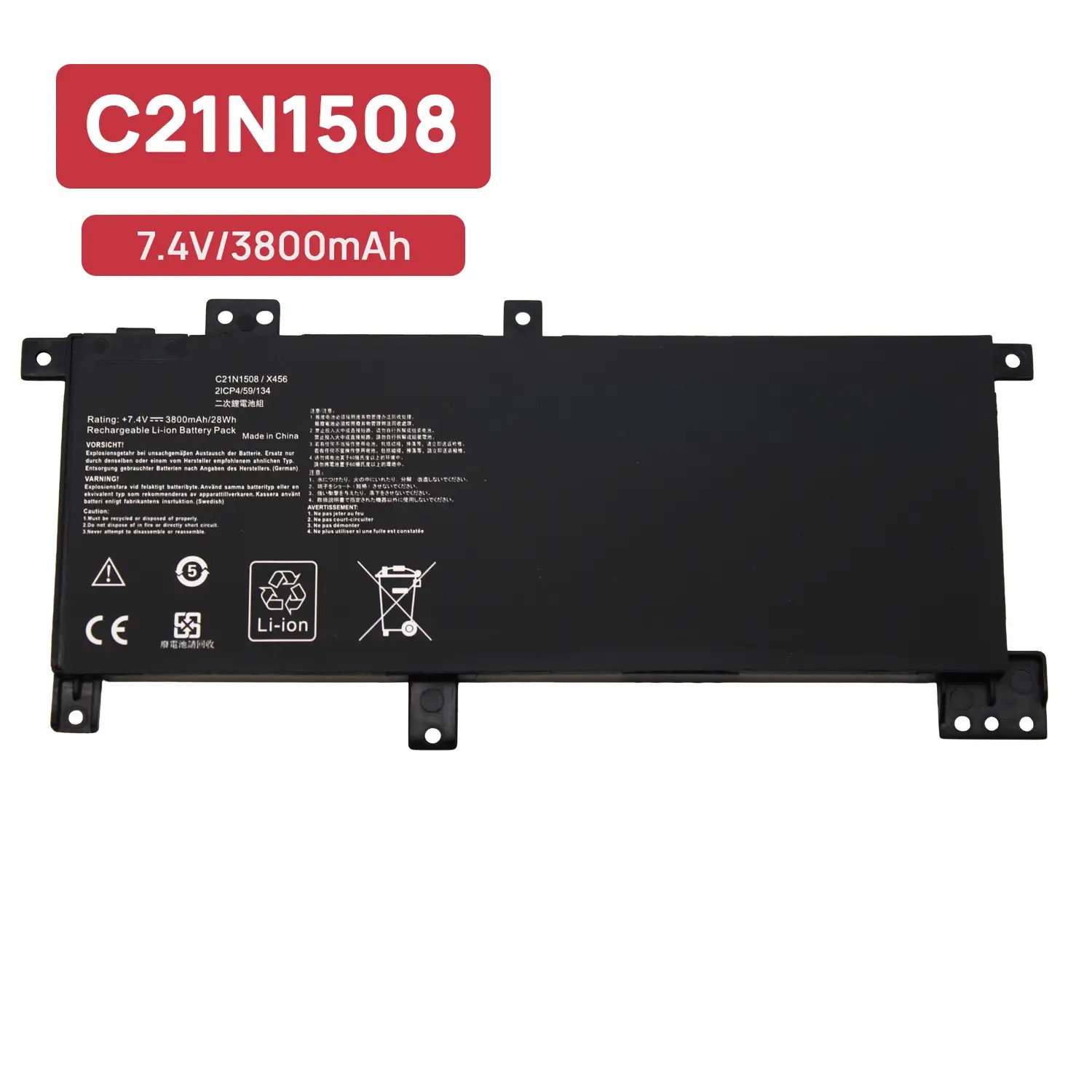 Bateria para Portátil ASUS VivoBook X456 A456 R457 F456 K456 Series | C21N1508 C21PQ9H | 7.4V 28Wh Li-Ion - Image 2