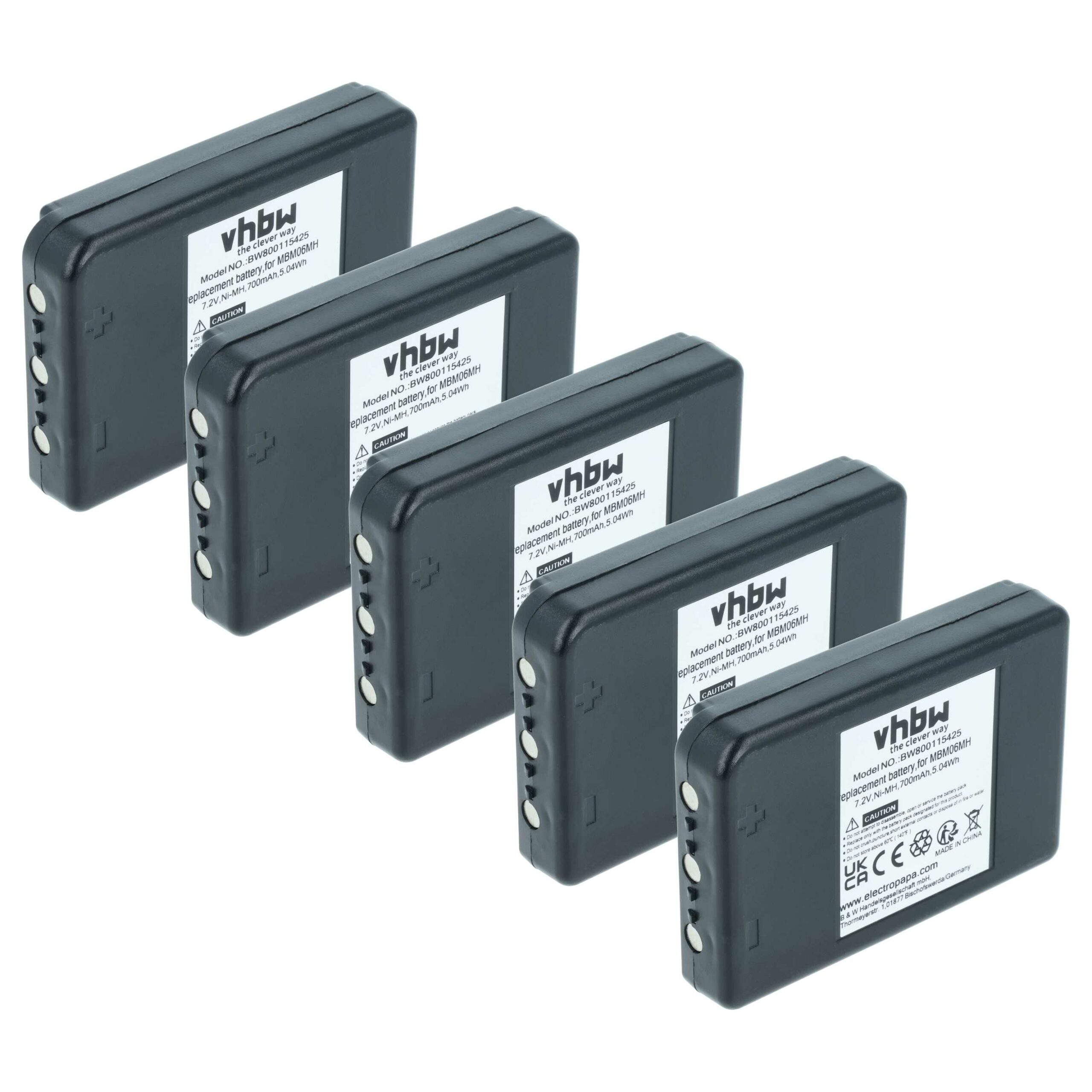 5x Bateria de Substituição vhbw para Controlo Remoto Autec Mbm06mh - 700 mAh