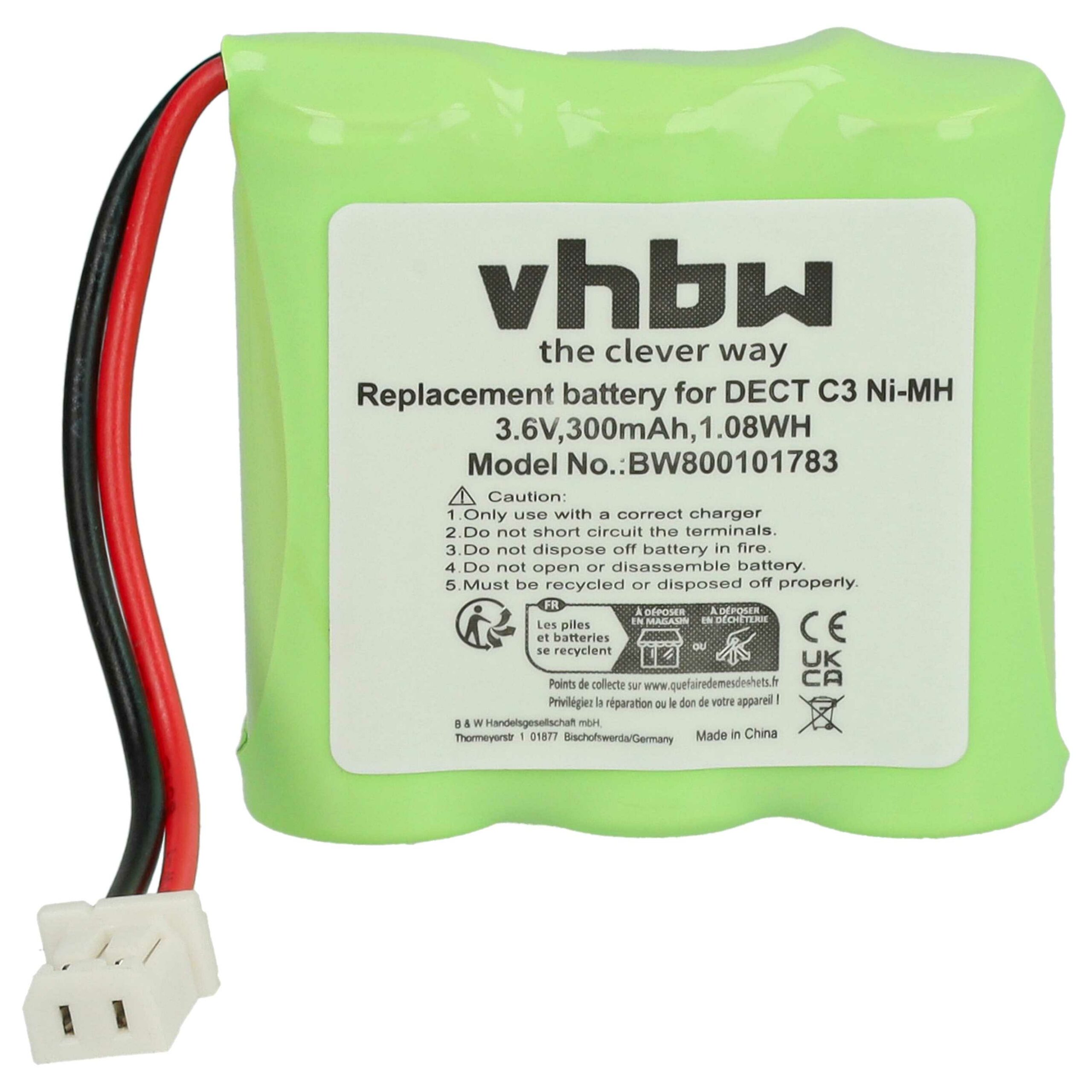 Bateria vhbw para telefone fixo Sagem T302, RPD4829, 30AAM3BMX - 300 mAh 3.6 V NiMH - Image 3