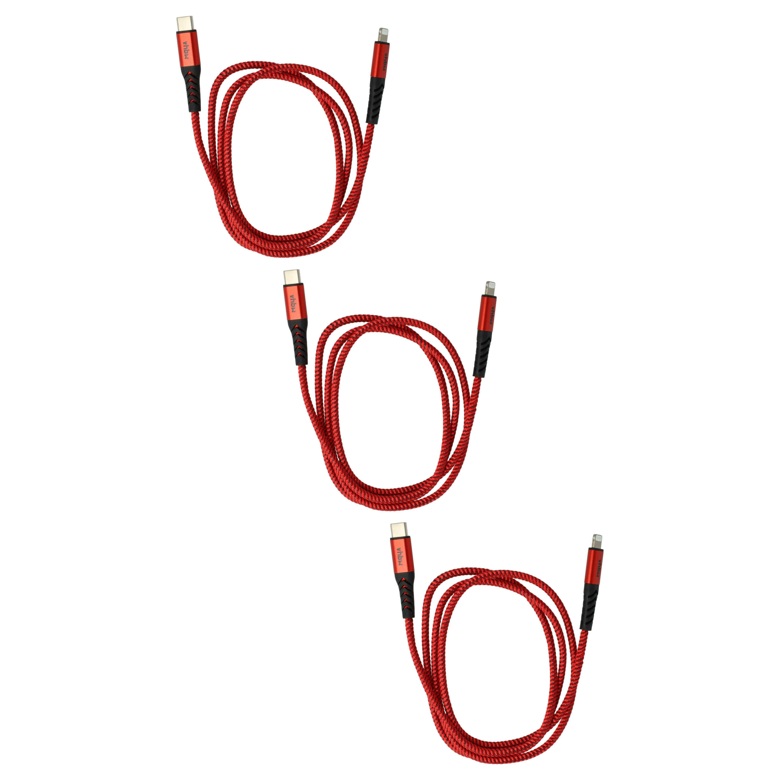 Pack de 3 Cabos USB-C para Lightning vhbw 100cm Preto e Vermelho