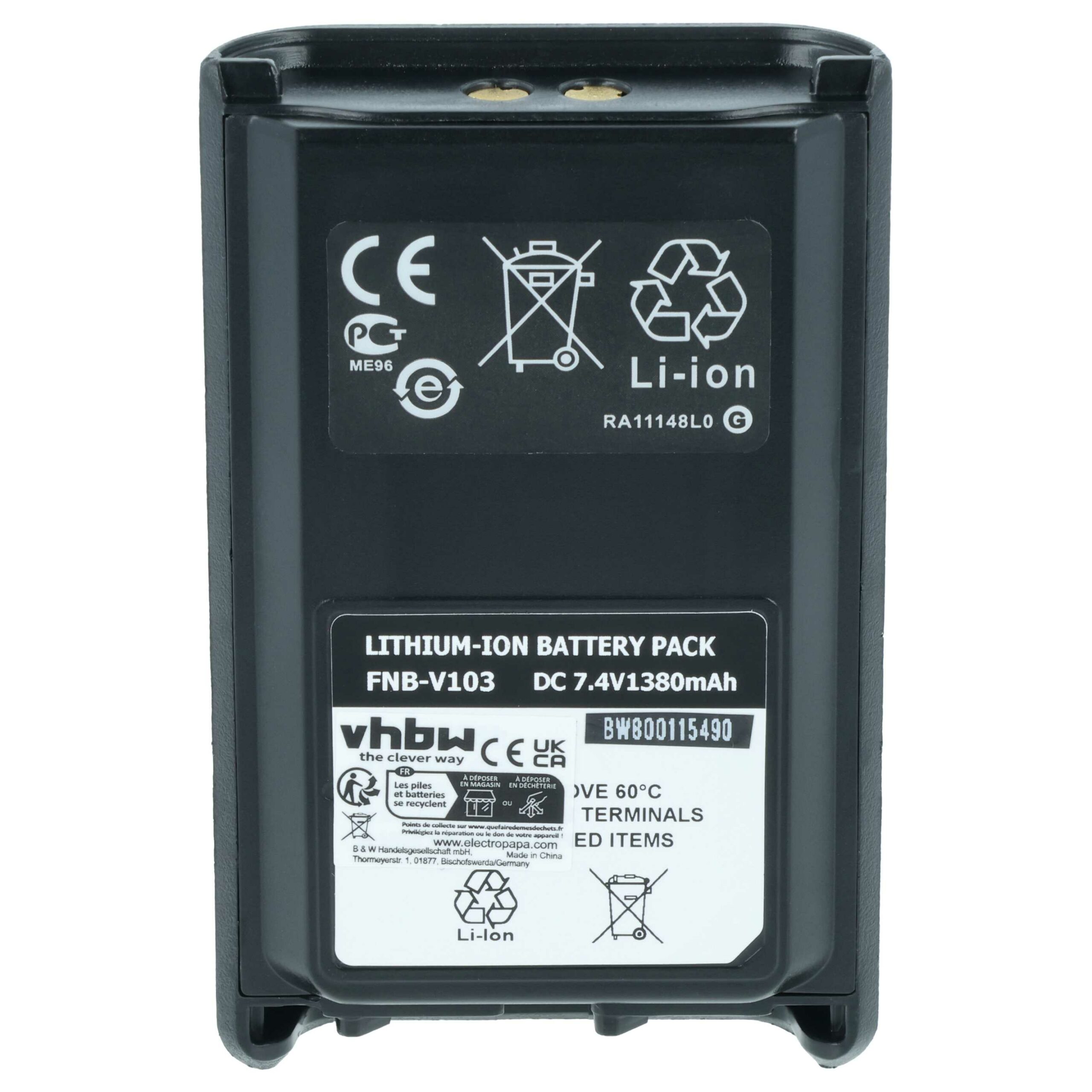 Bateria de Rádio vhbw para Yaesu Vertex FNB-V103, FNB-V104 1380 mAh 7.4 V Li-Ion - Image 3