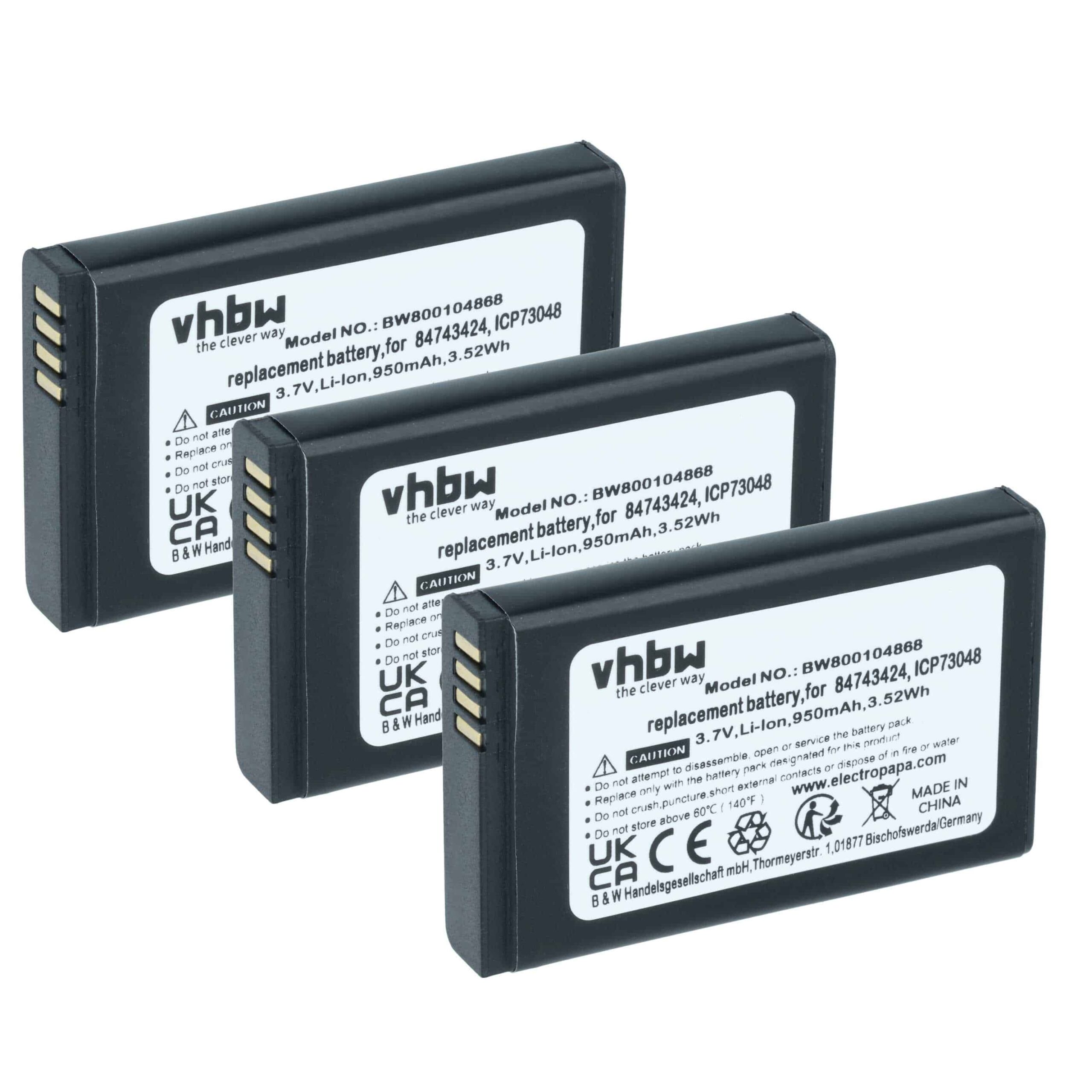 3x Bateria vhbw substitui Polycom / Spectralink 84743424 para telefone fixo Agfeo - 950 mAh 3.7 V Li-Ion