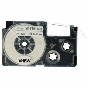 Fita de Etiquetas vhbw substitui Casio XR-6WE, XR-6WE1 - 6 mm Preto sobre Branco