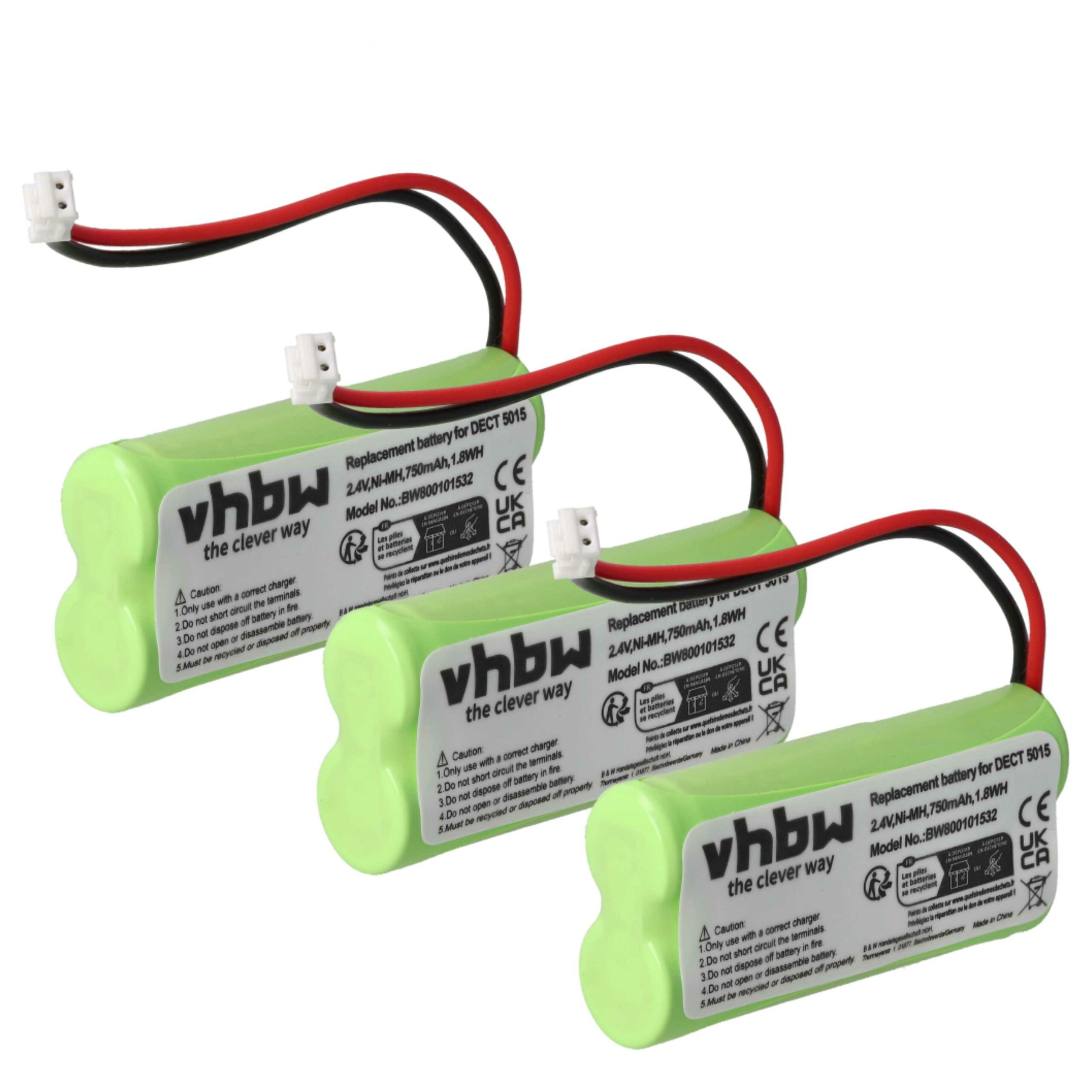 3x Bateria vhbw para telefone fixo Audioline 08C/CP18NM - 750 mAh 2.4 V NiMH