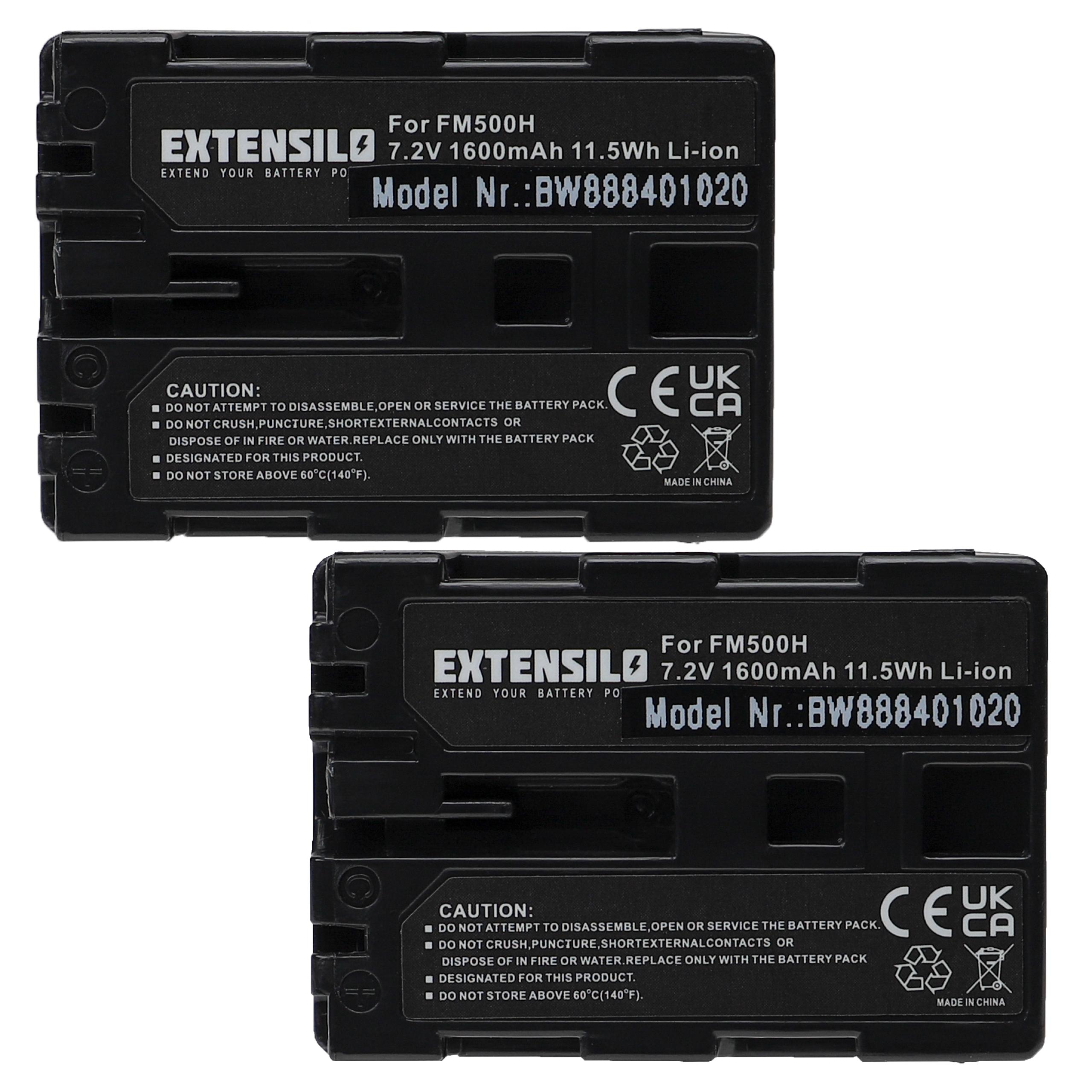 2x Baterias EXTENSILO para Sony NP-FM500H - 1600mAh, 7.2V, Li-Ion
