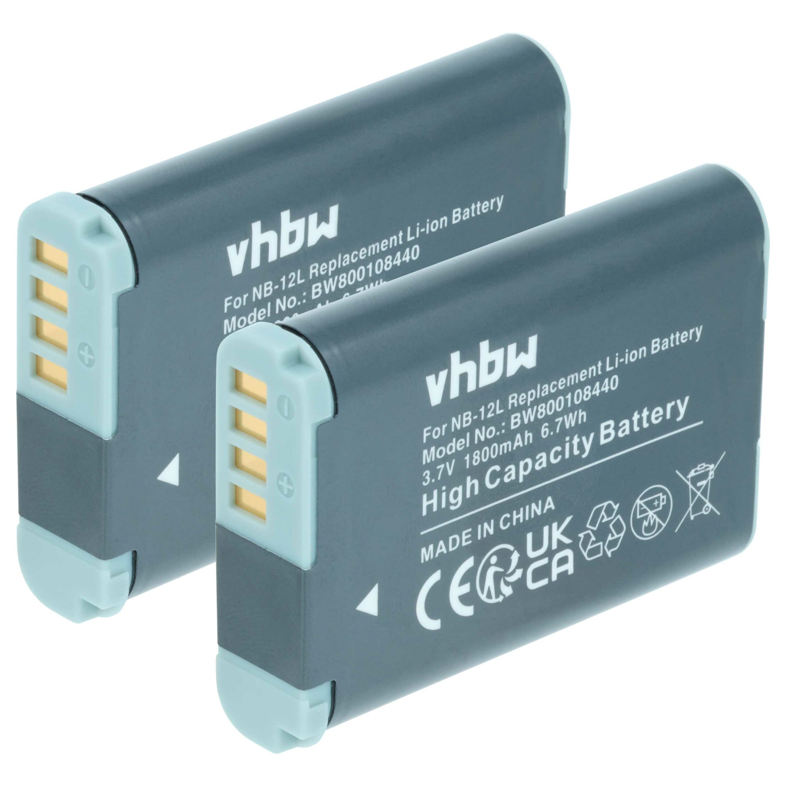 2x Bateria vhbw para Canon NB-12L - 1800mAh, 3.7V, Li-Ion