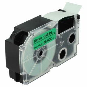 Fita de Etiquetas vhbw para Casio XR-18GN, XR-18GN1 - 18 mm, Preto sobre Verde