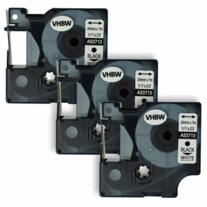 3x Fita de Etiquetas compatível com Dymo D1, 53713 - 24 mm Preto sobre Branco