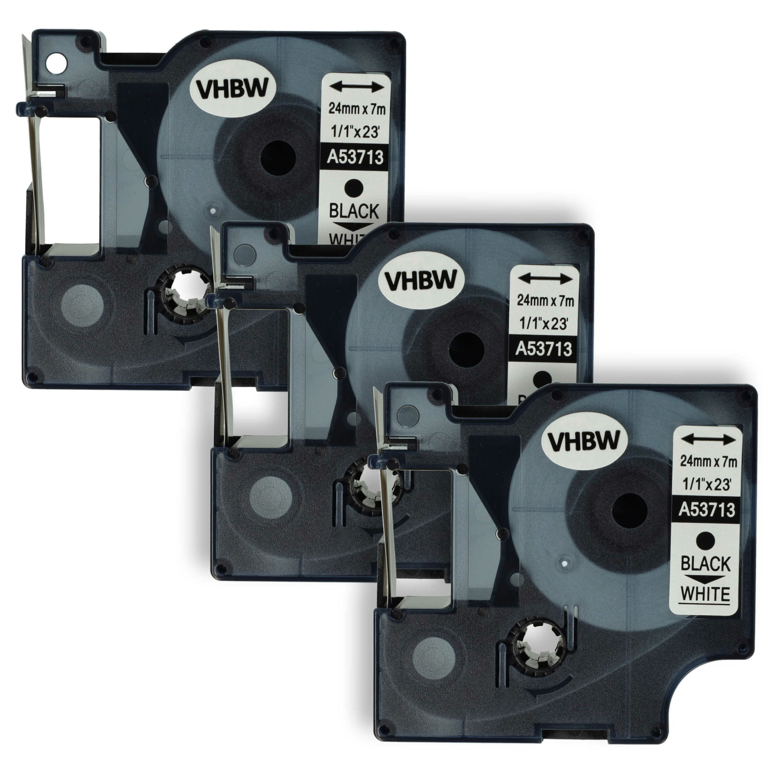 3x Fita de Etiquetas compatível com Dymo D1, 53713 - 24 mm Preto sobre Branco