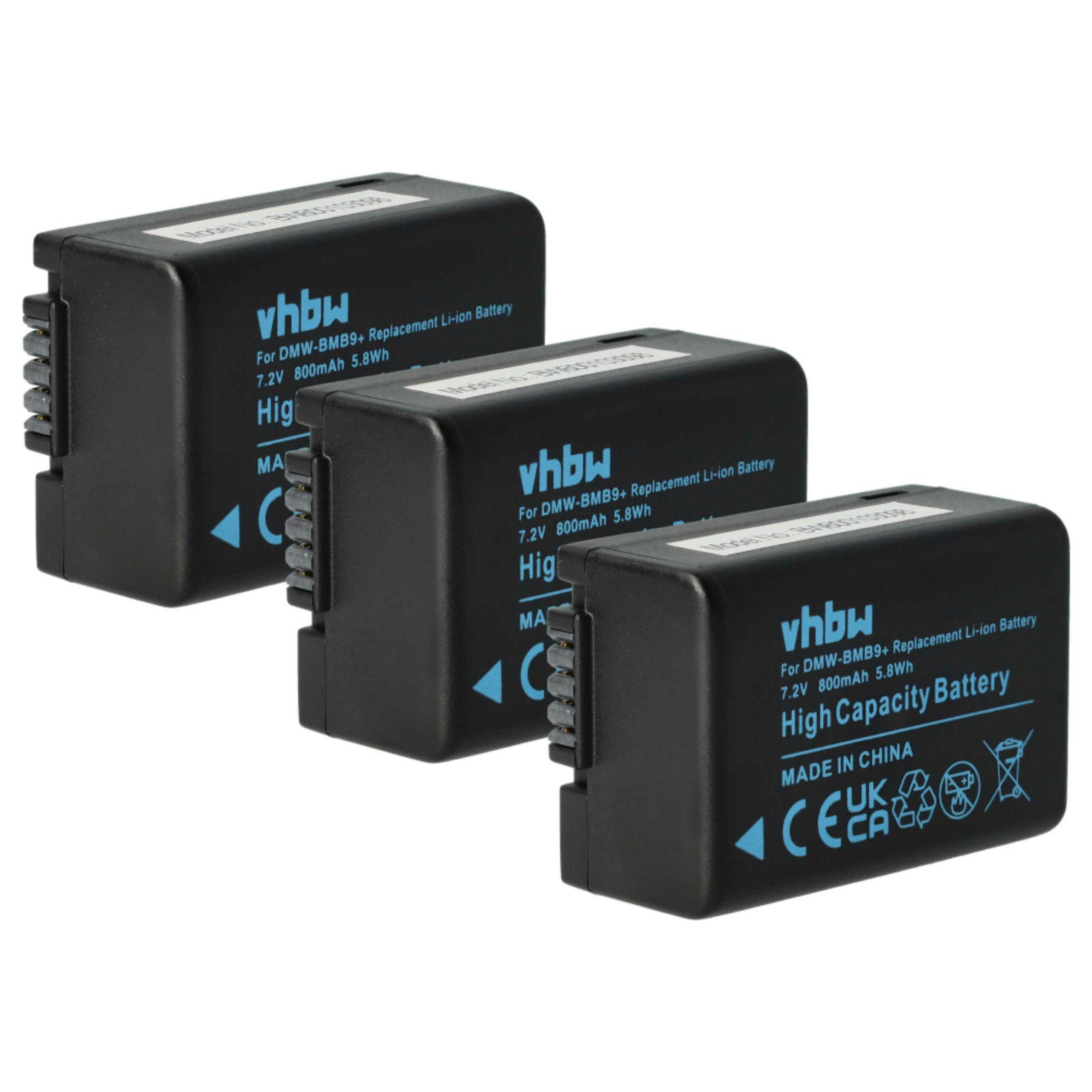 3x Bateria vhbw para Leica BP-DC9 / Panasonic DMW-BMB9E - 800mAh, 7.2V