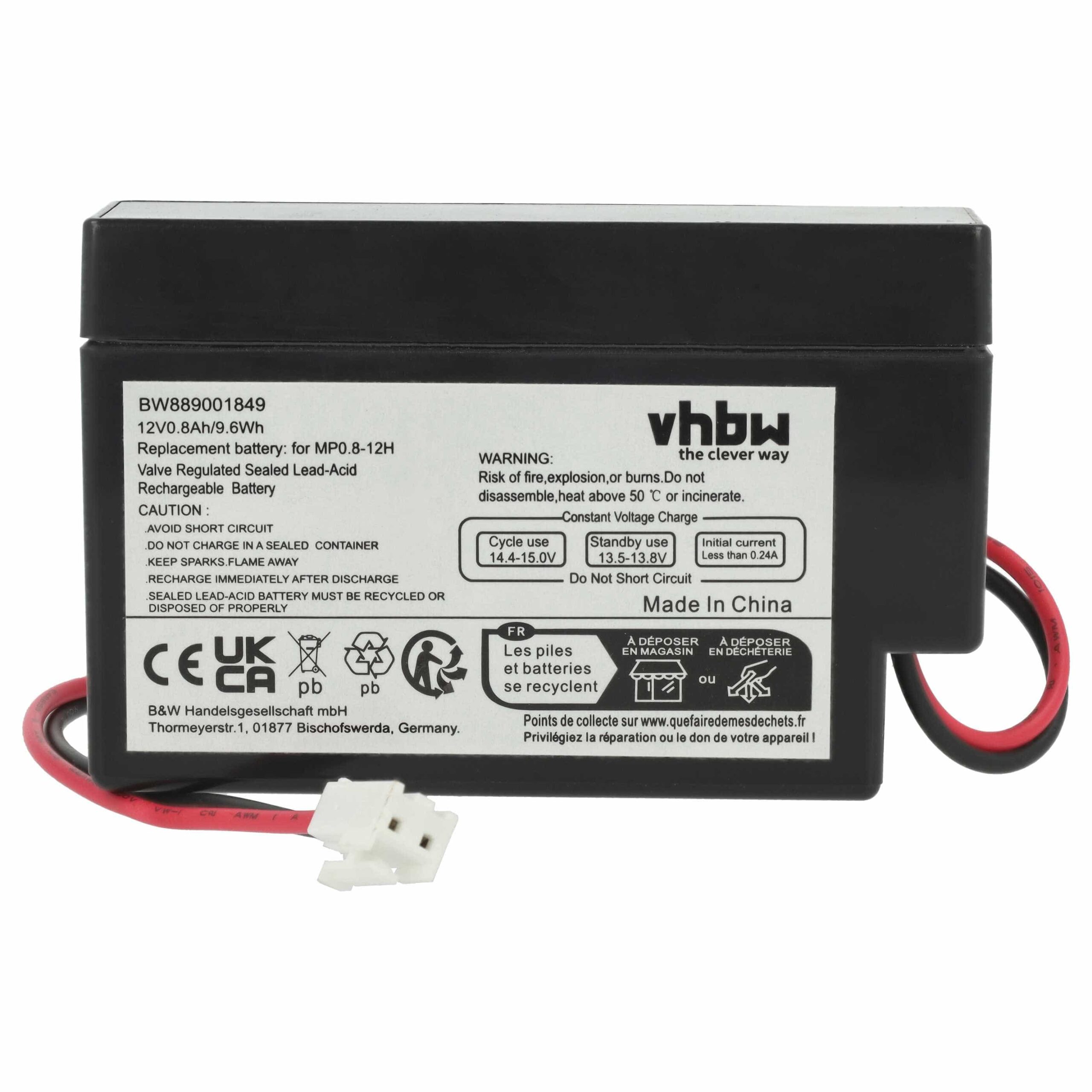 Bateria vhbw Universal 800 mAh 12 V AGM, conetor JST - Image 2