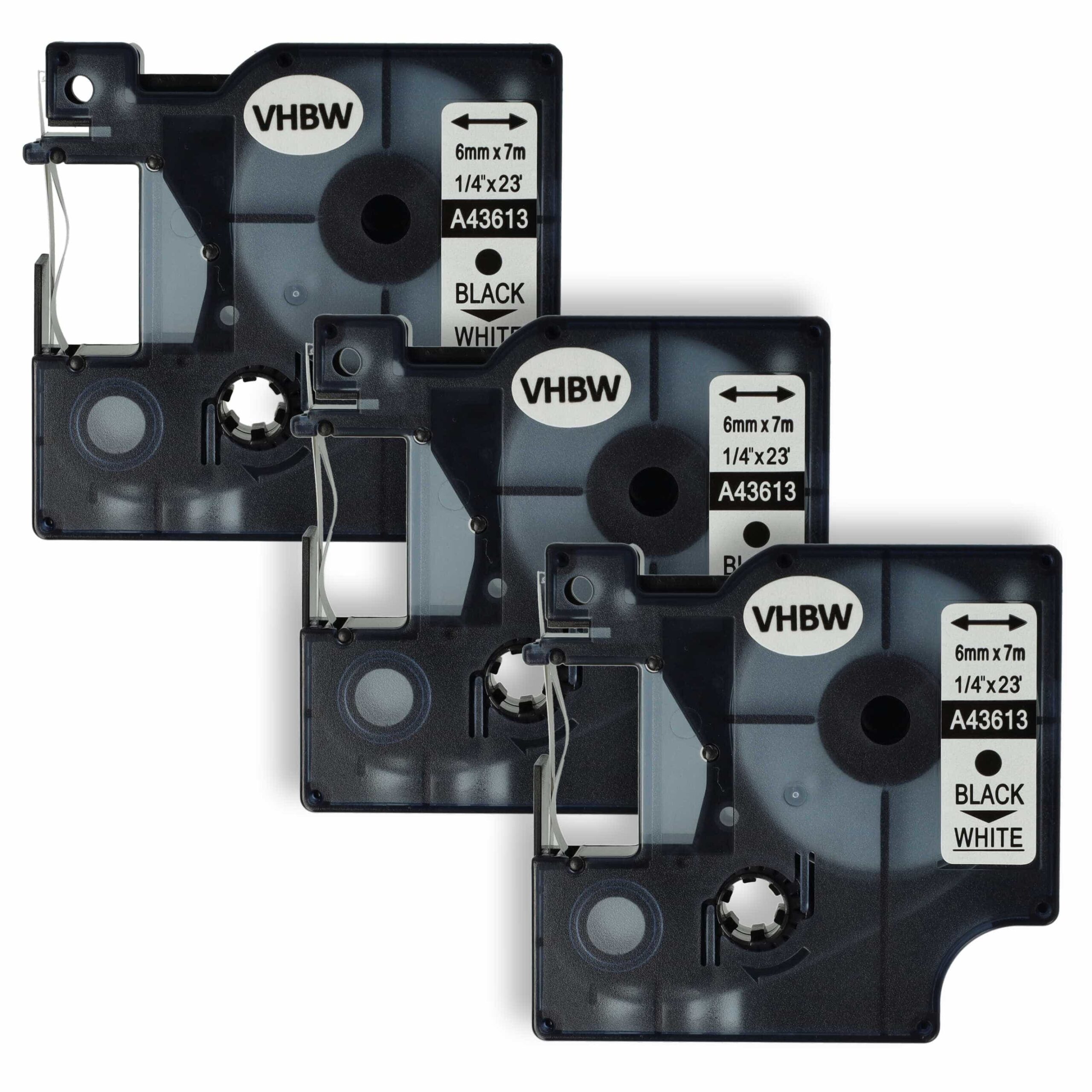 3x Fita para Etiqueta vhbw substitui Dymo D1, 43613 - 6 mm Preto sobre Branco