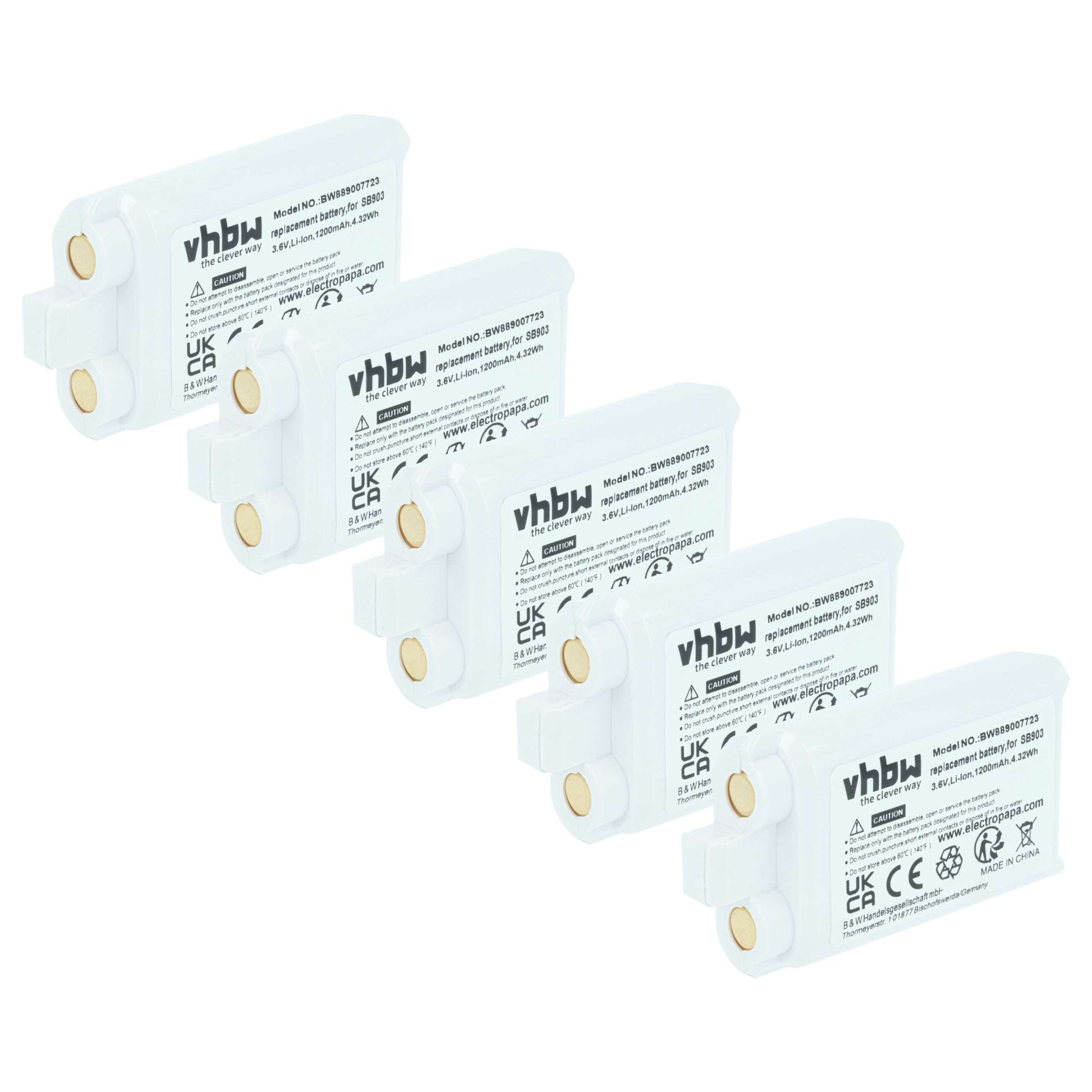 Baterias vhbw para Sistema Sem Fios Shure SLXD1, SLXD2, SLXD3, SLXD5 (5x, 1200 mAh, 3.7 V)