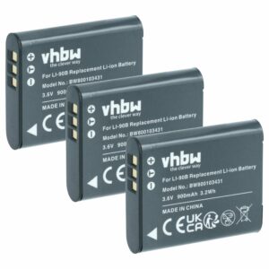 3x Baterias vhbw para Olympus Li-92B, Li-90B - 900mAh, 3.6V