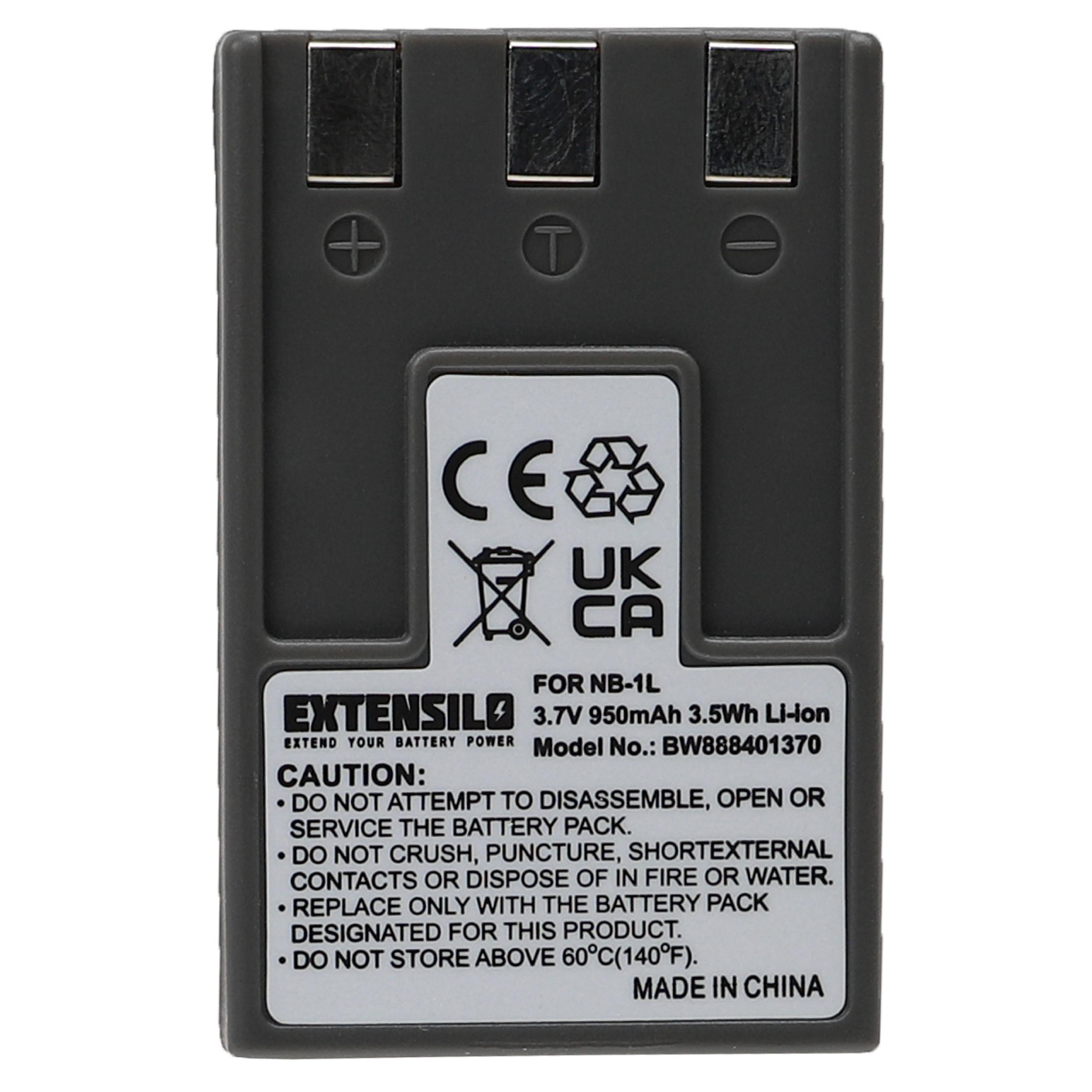 Bateria EXTENSILO para Canon NB-1L, NB-1LH, 950mAh, 3.7V