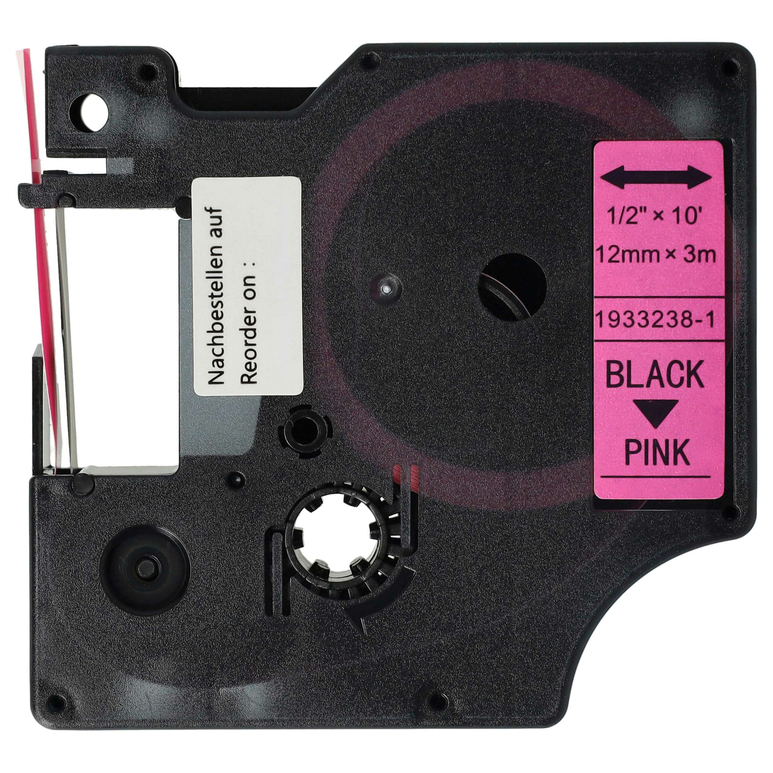 Fita de Etiquetas vhbw substitui Dymo D1, 1933238-1 - 12 mm Preto em Rosa Luminoso - Image 3