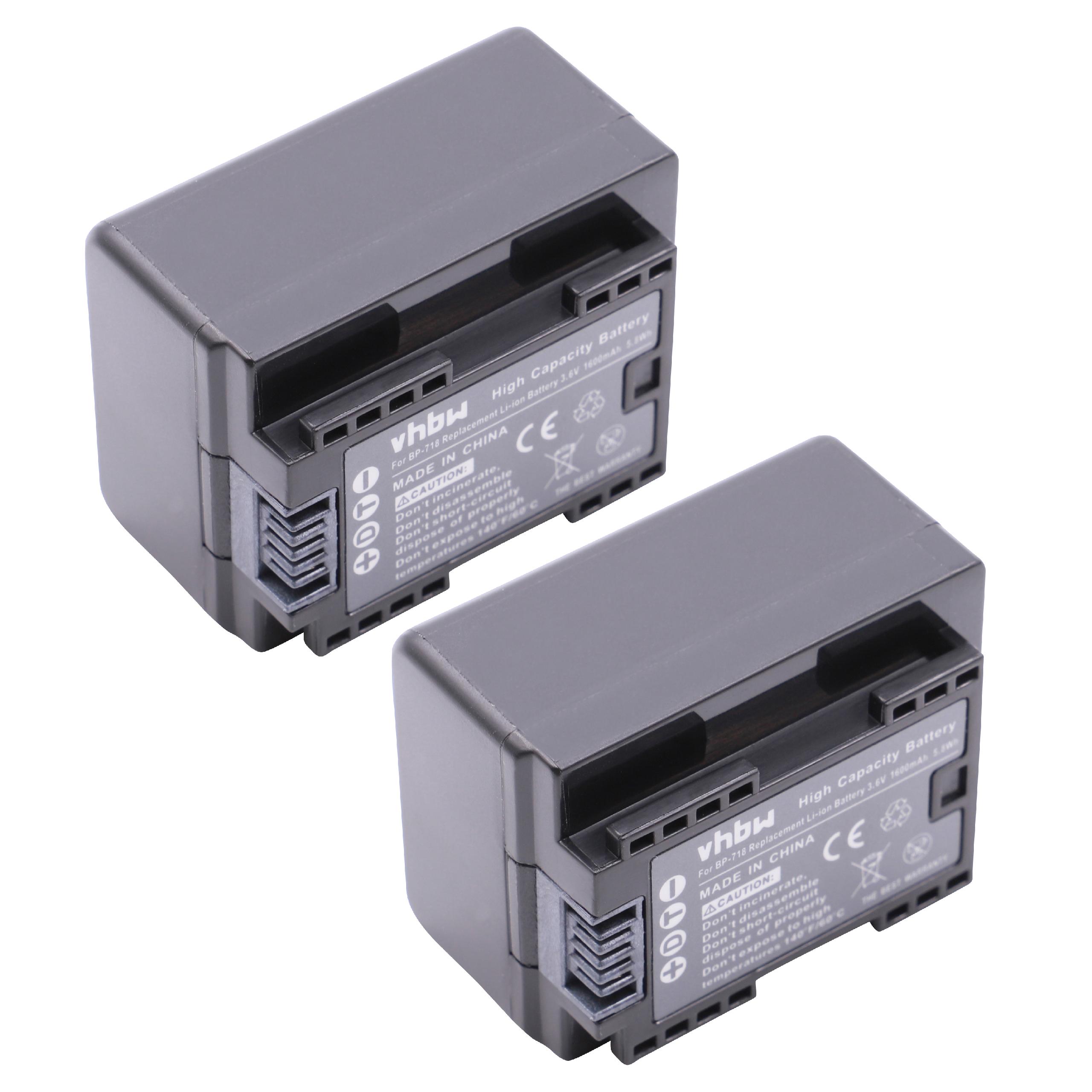 Bateria de Videogravação vhbw substitui Canon BP-718 - 1600 mAh 3.6 V Li-Ion (2 unidades)