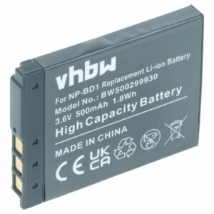 Bateria vhbw para Sony NP-BD1 / NP-FD1 (500mAh, 3.6V, Li-Ion)