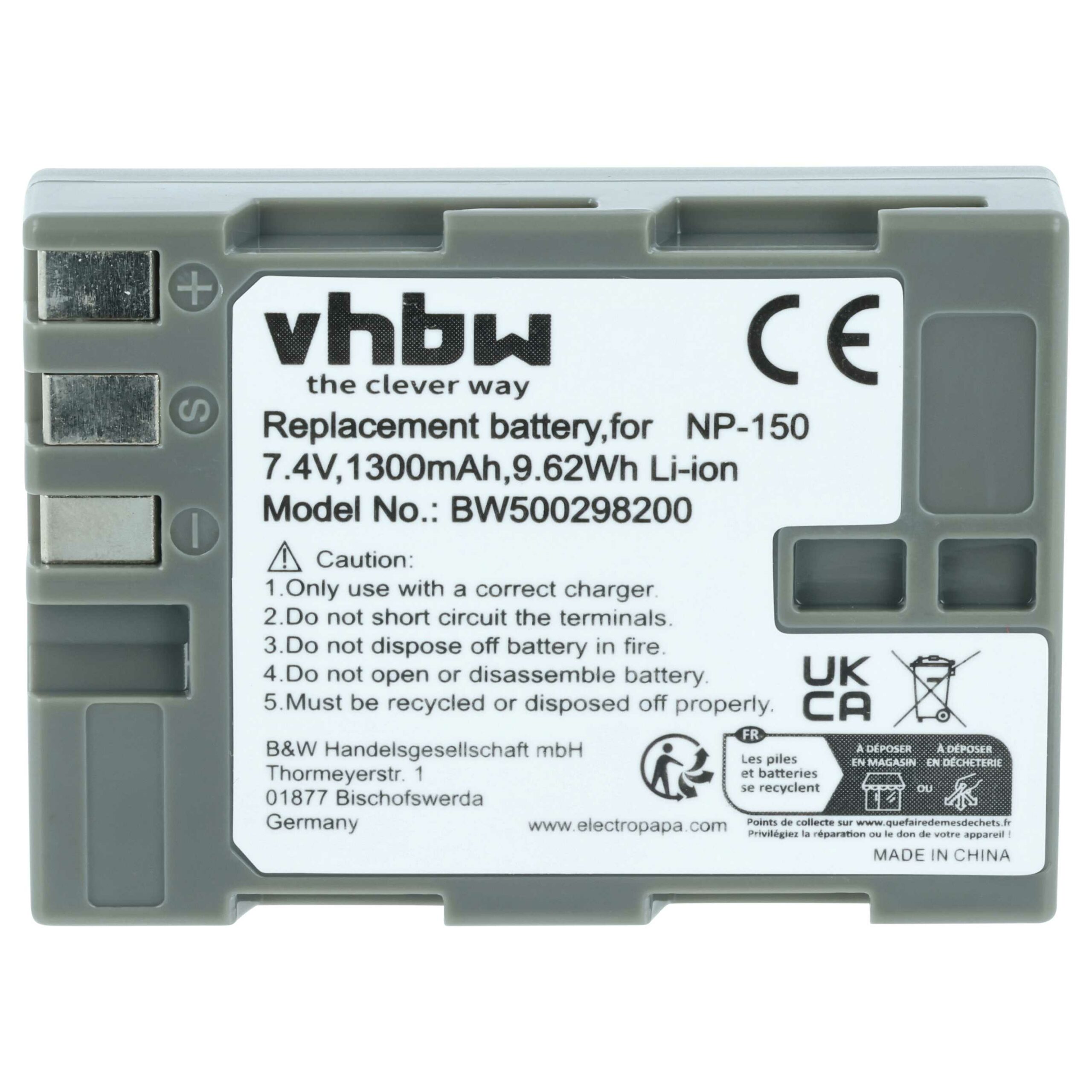 2x Bateria vhbw para Fuji NP-150 - 1300mAh, 7.2V, Li-Ion - Image 3