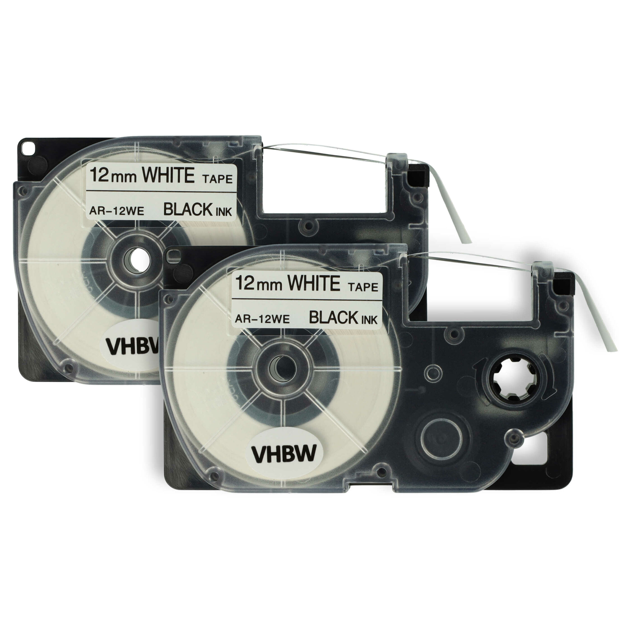 2x Fita de Etiquetas vhbw para Casio XR-12WE, XR-12WE1 - 12 mm Preto sobre Branco