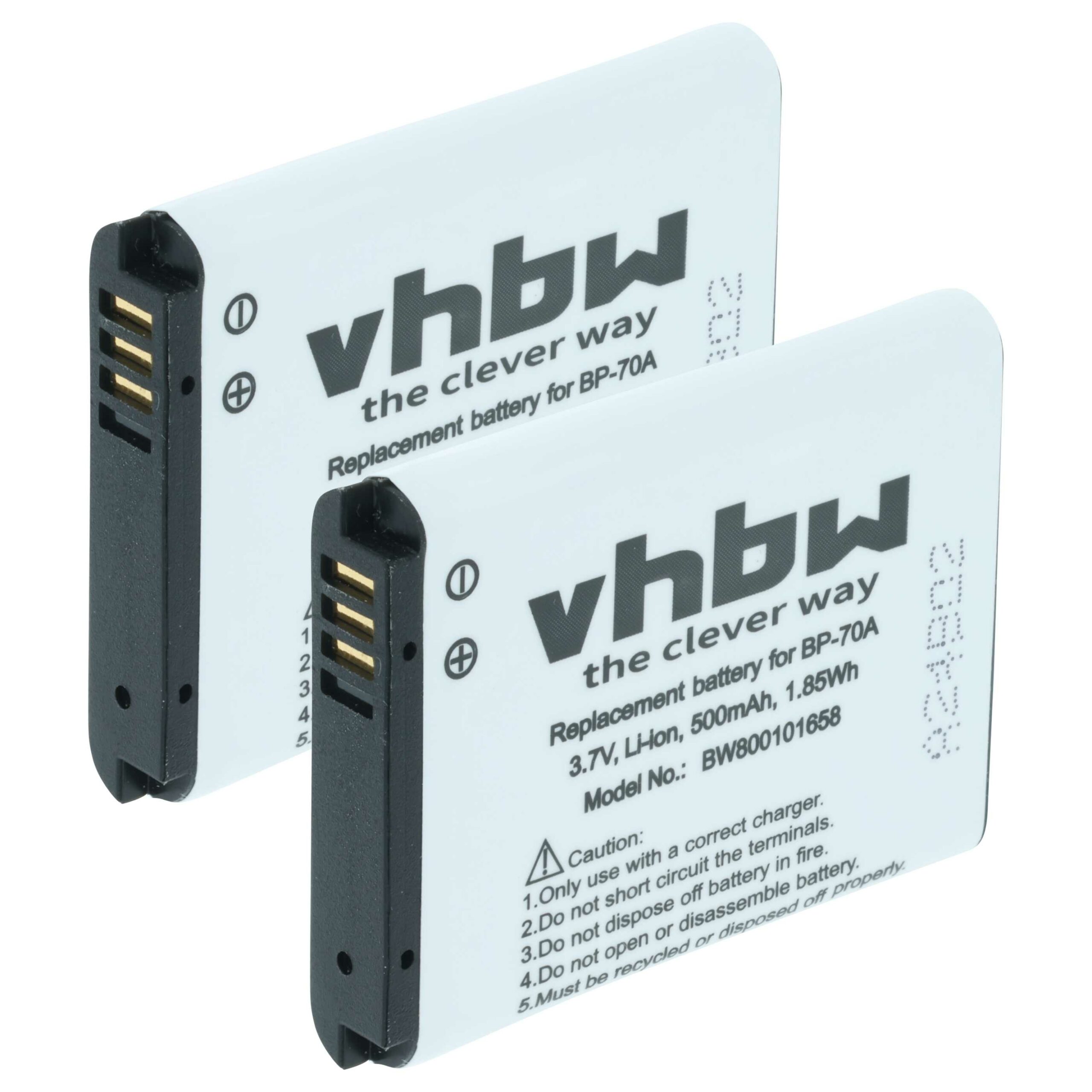 2x Bateria vhbw para Samsung EA-BP70A / SLB-70A / BP70a 500mAh 3.6V Li-Ion