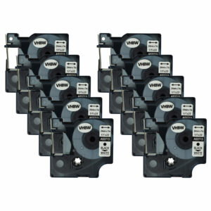 10x Fita para Etiqueta vhbw substitui Dymo D1, 53713 - 24 mm Preto a Branco