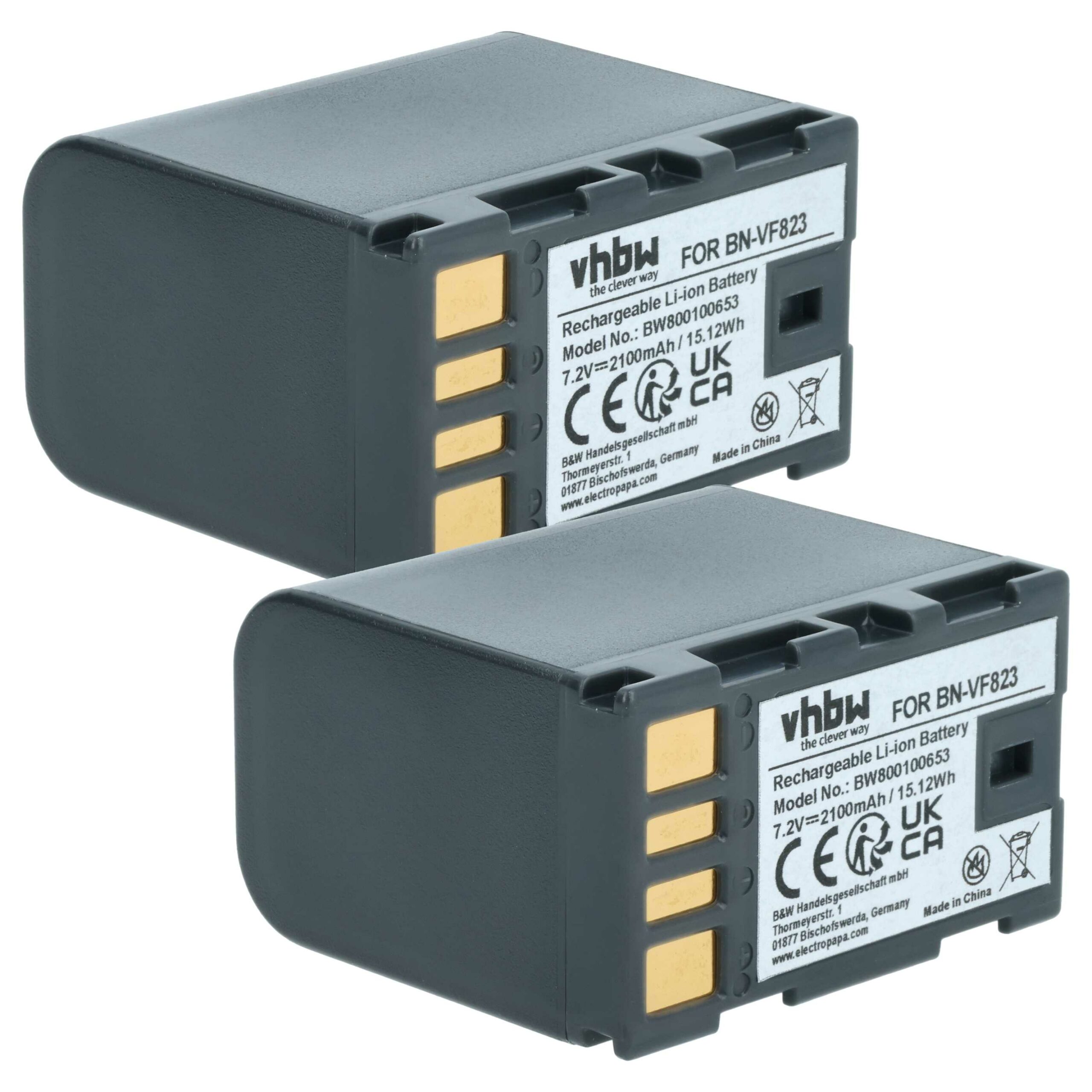 Pack 2 Baterias vhbw para Câmara JVC BN-VF823, BN-VF808, BN-VF815 2100 mAh 7.2 V
