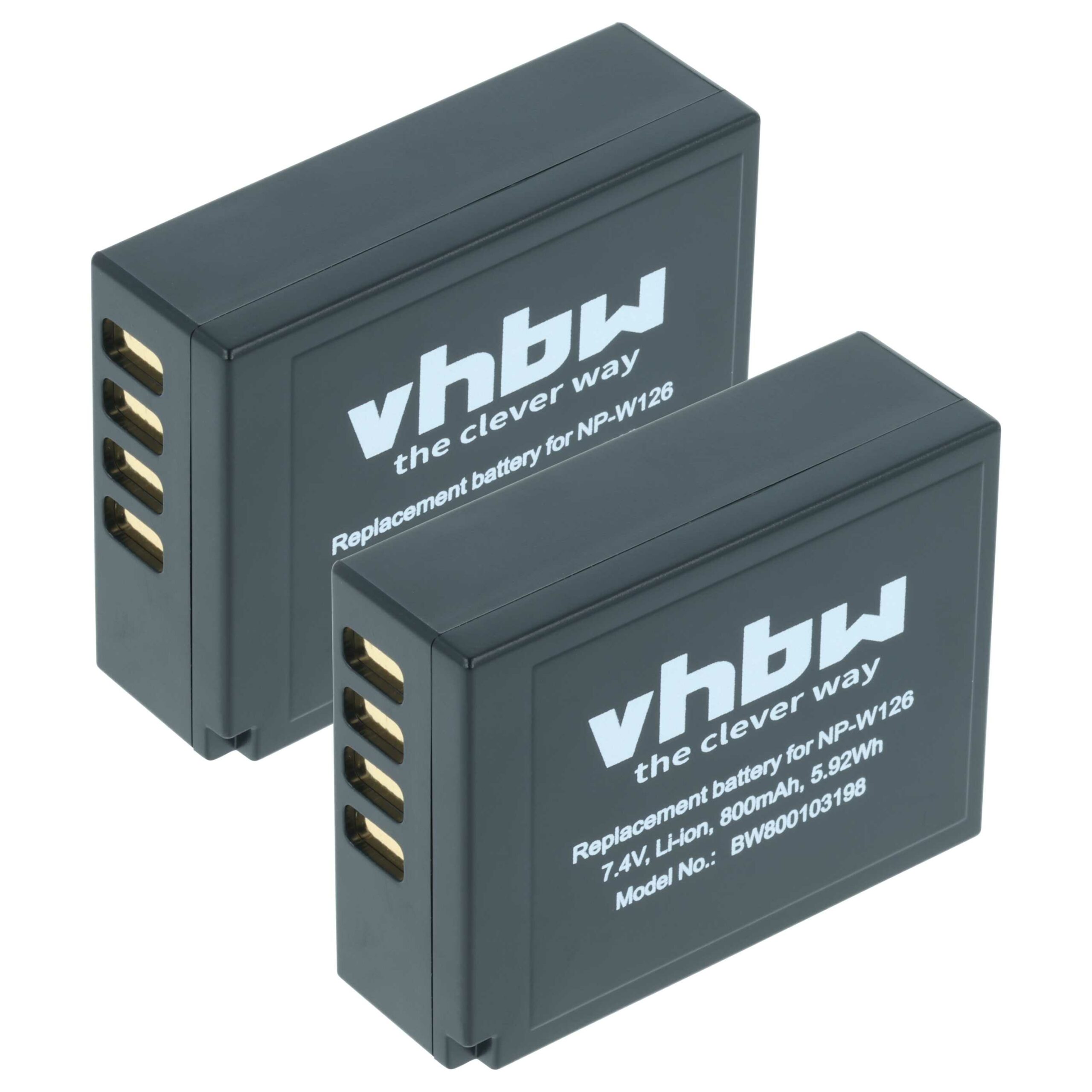 2x Baterias vhbw para Fuji Fujifilm NP-W126s, NP-W126 - 800mAh, 7.2V