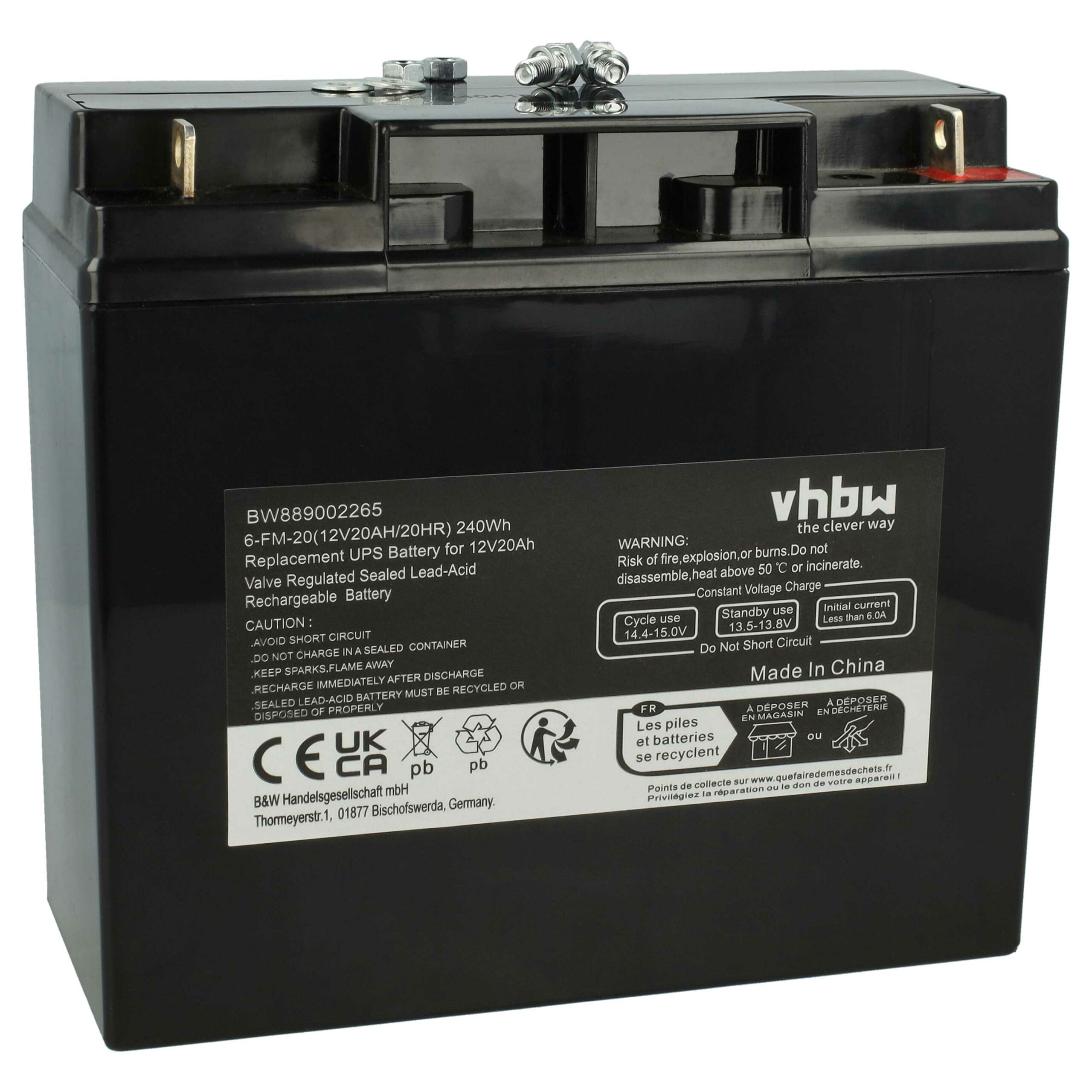 Bateria UPS vhbw substitui AGM10 - 20 Ah 12 V AGM