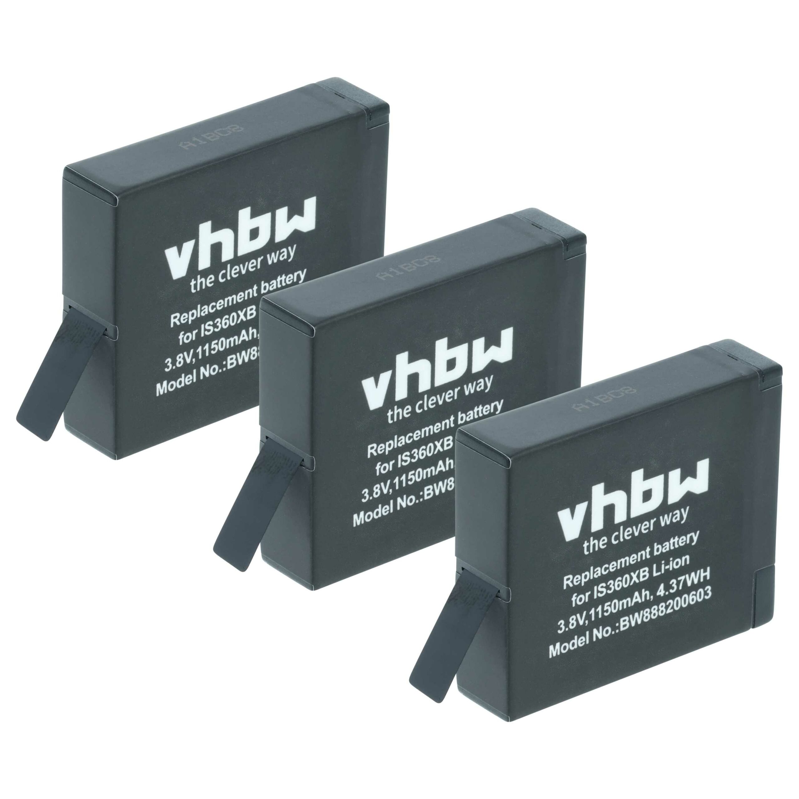 3x Bateria vhbw para Insta360 One X (1150mAh, 3.8V, Li-Ion)