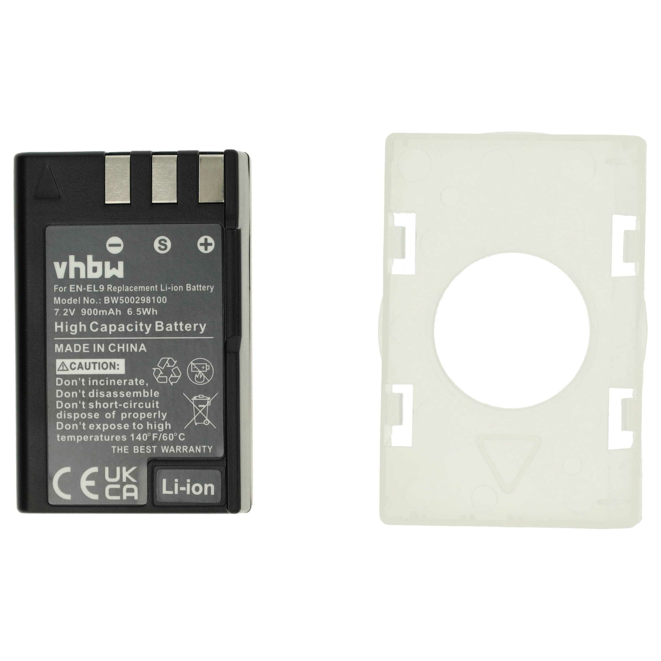 Bateria vhbw para Nikon EN-EL9 / EN-EL9a / EN-EL9E - 900mAh, 7.2V, Li-Ion