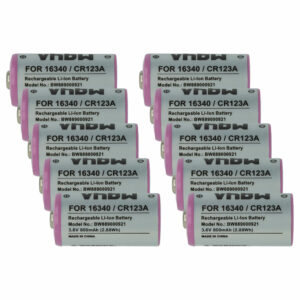 Pack de 10 Baterias vhbw CR123A / 16340 800 mAh 3.6 V Li-Ion