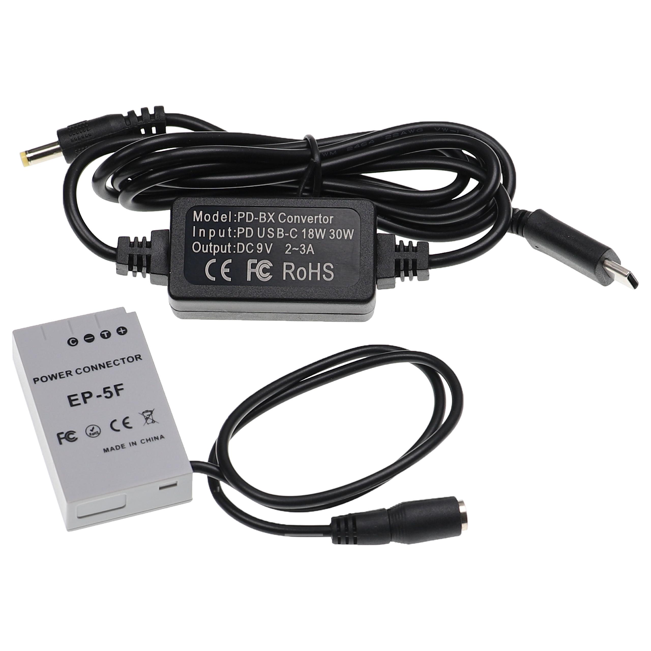 Carregador USB vhbw com Acoplador DC para Nikon EH-5, EP-5F - 2 m, 9 V, 3.0 A