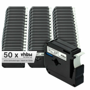 50x Fita de etiquetas vhbw substitui Brother M-K231 - 12 mm Preto sobre Branco